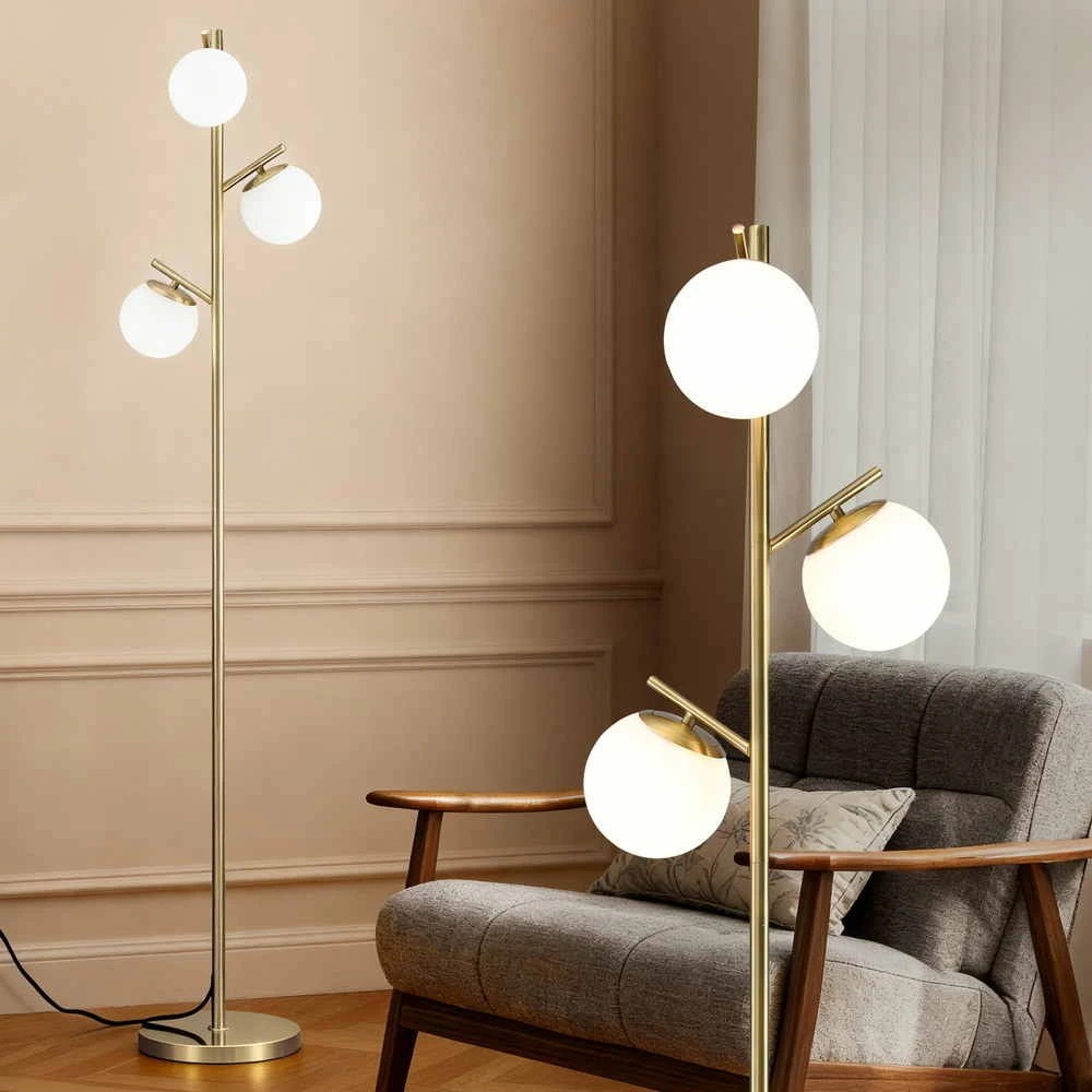 7 Artiss 3-Light Tree Floor Lamp 165cm Tall Standing Light with Sphere Glass Shades for Modern Homes - Gold, 7 of 7