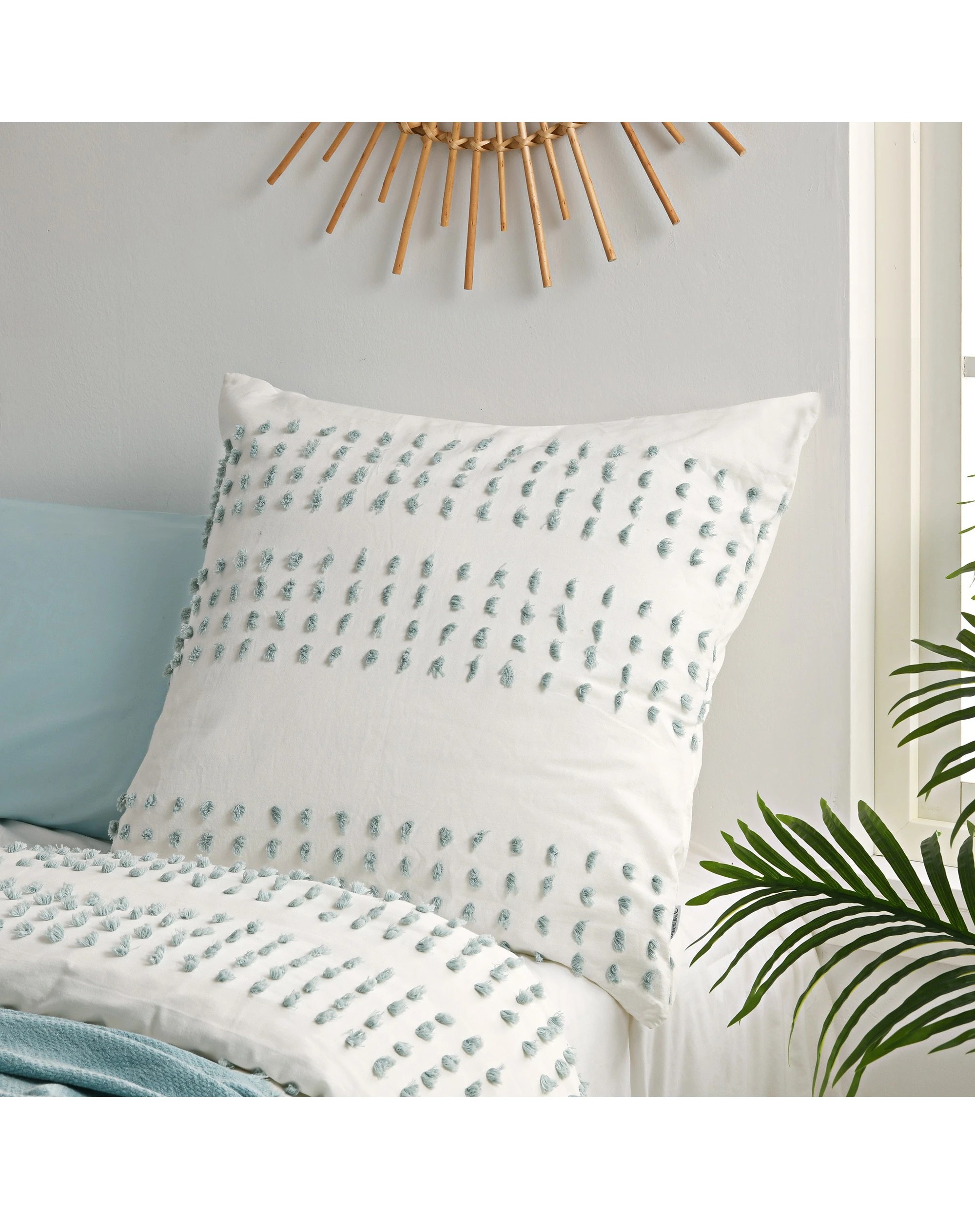 1 Dreamaker Clovelly Tufted Stripe European Pillowcase - Seafoam Blue, 1 of 8