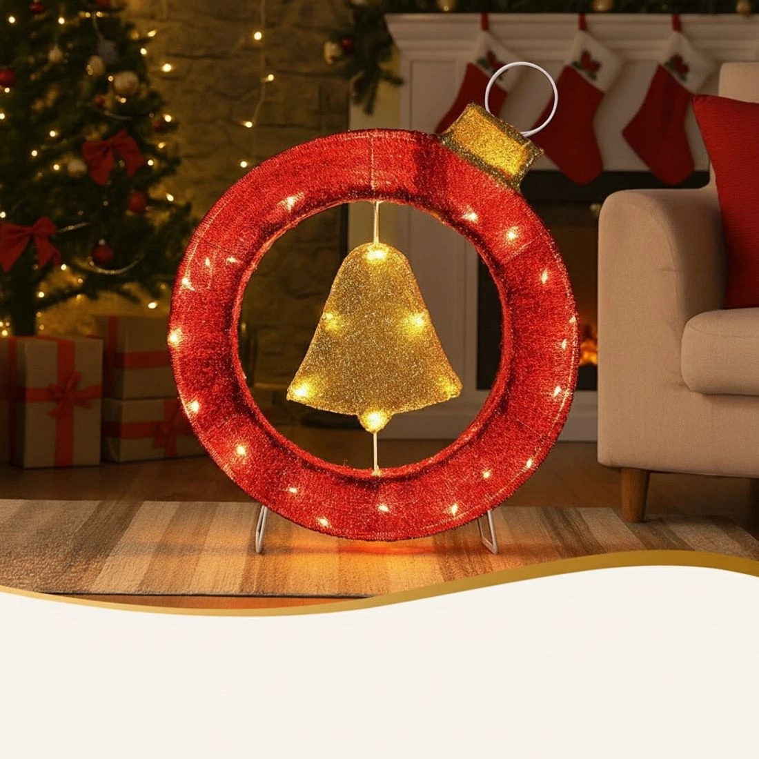 5 Jingle Jollys Christmas Lights 60cm Motif 30 LED Bell Wreath Xmas Decorations - Multi - Multi, 5 of 8