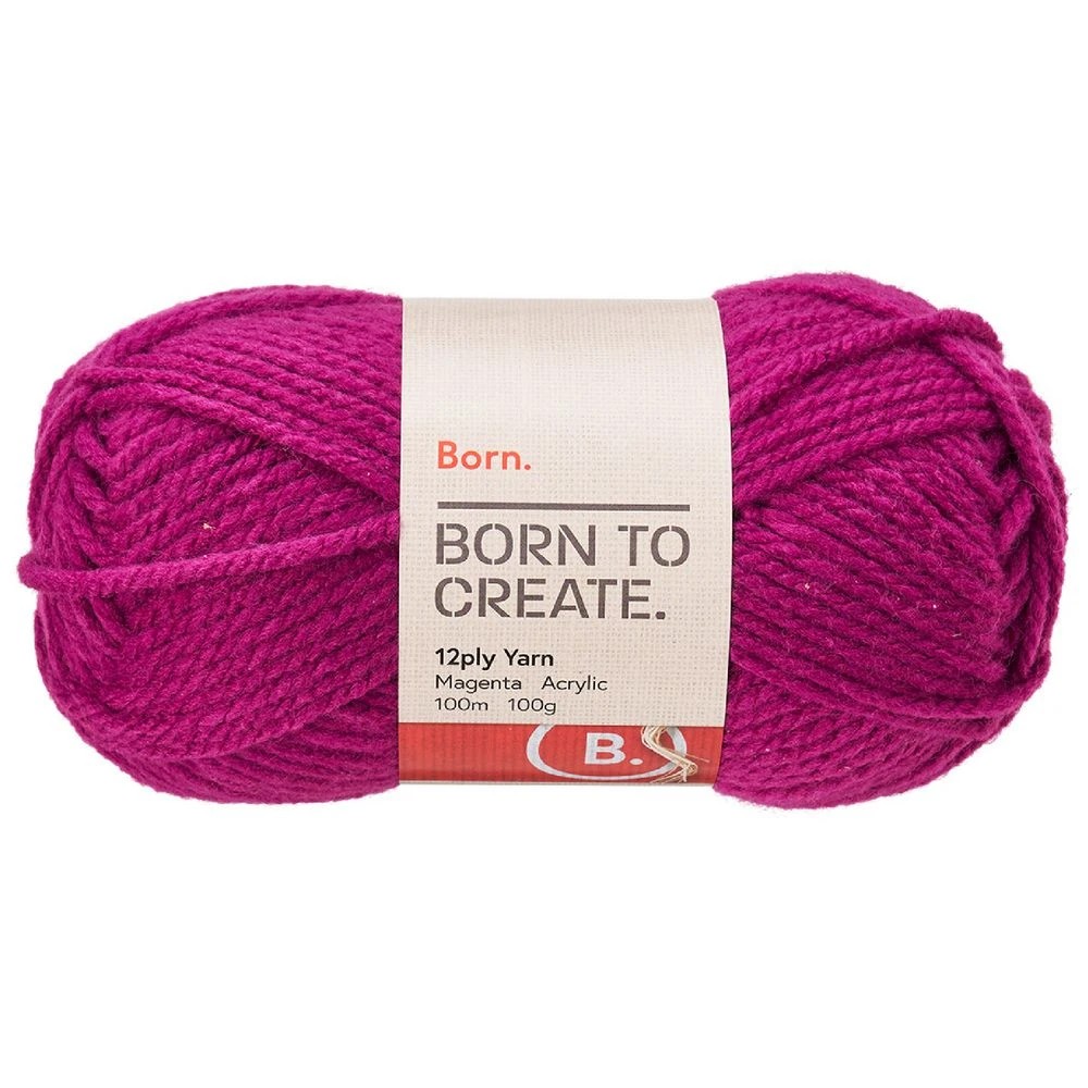 1 Born 12 Ply Yarn 100g Magenta, 1 of 3