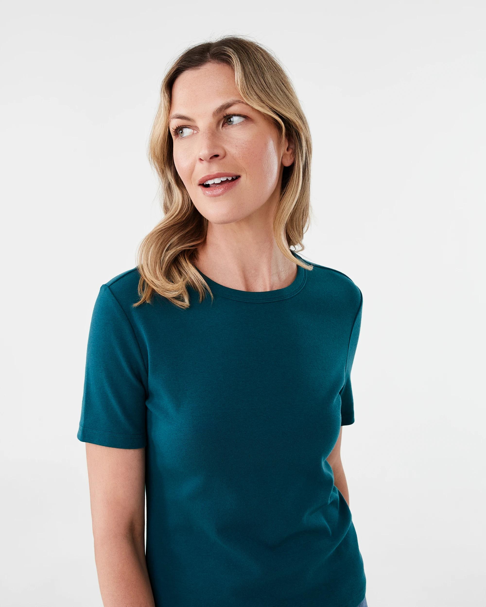 4 Short Sleeve Rib Crew Neck T-shirt Deep Green, 4 of 5