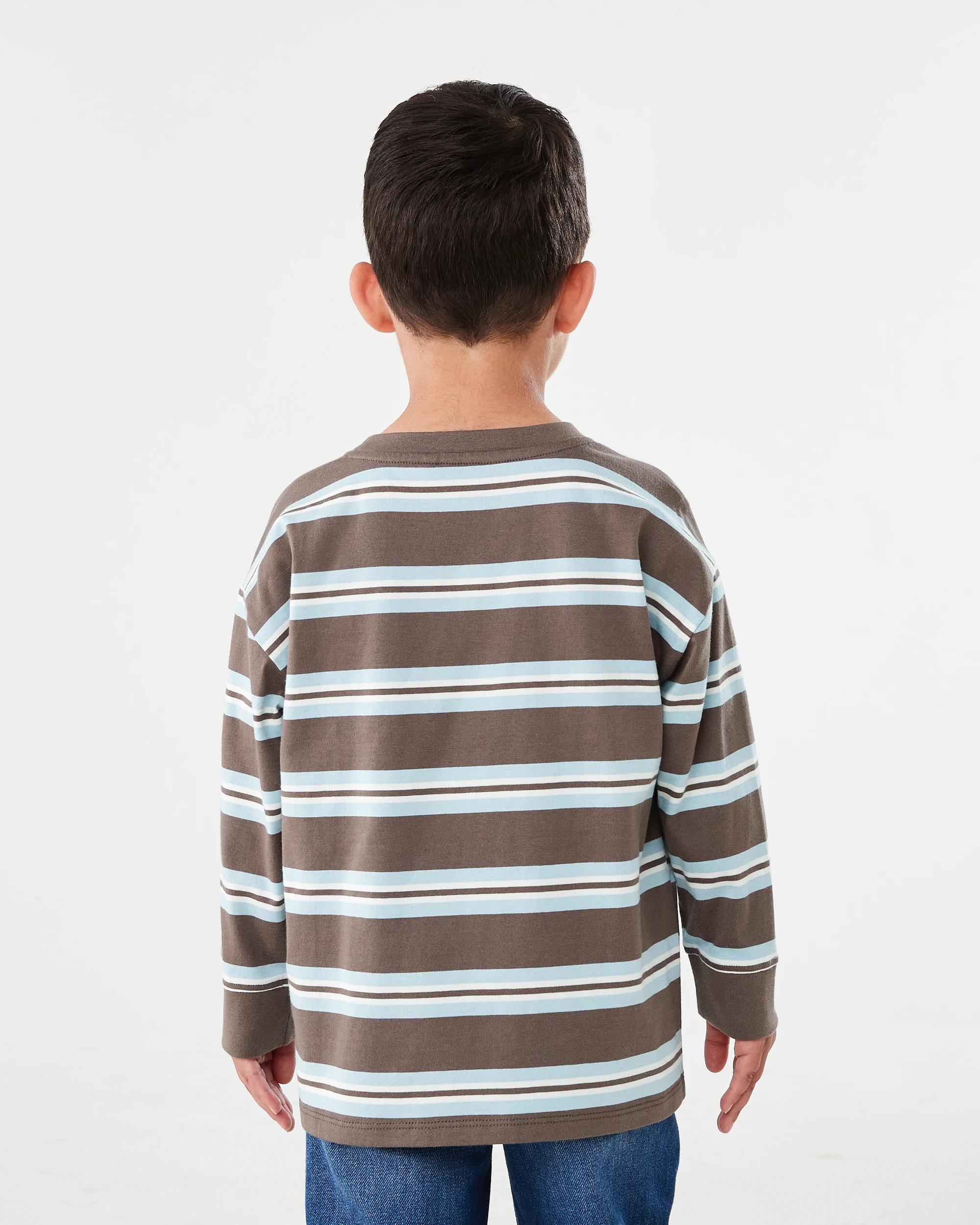 2 Long Sleeve Stripe T-shirt with Pocket Brn Stripe, 2 of 8