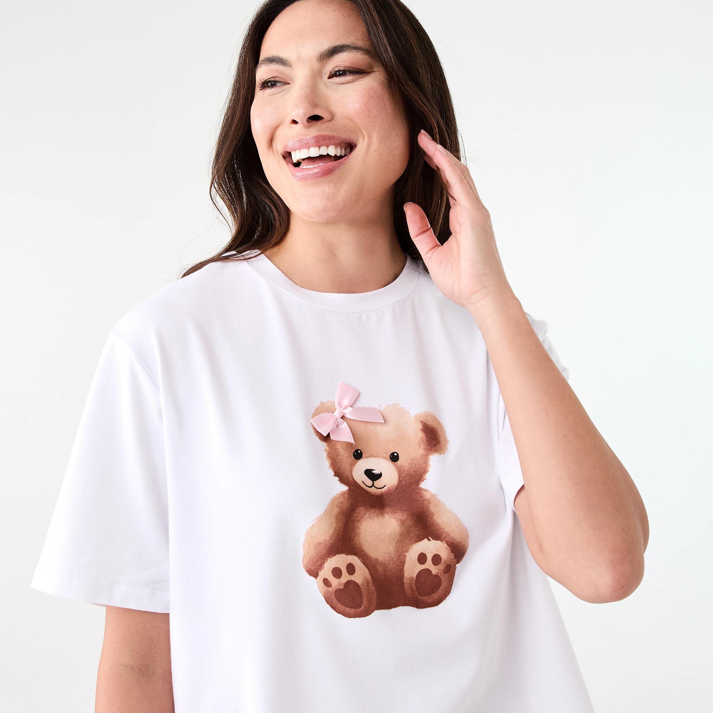 4 Print Knit T-shirt and Woven Shorts Pyjama Set BOW BEAR WHITE, 4 of 8