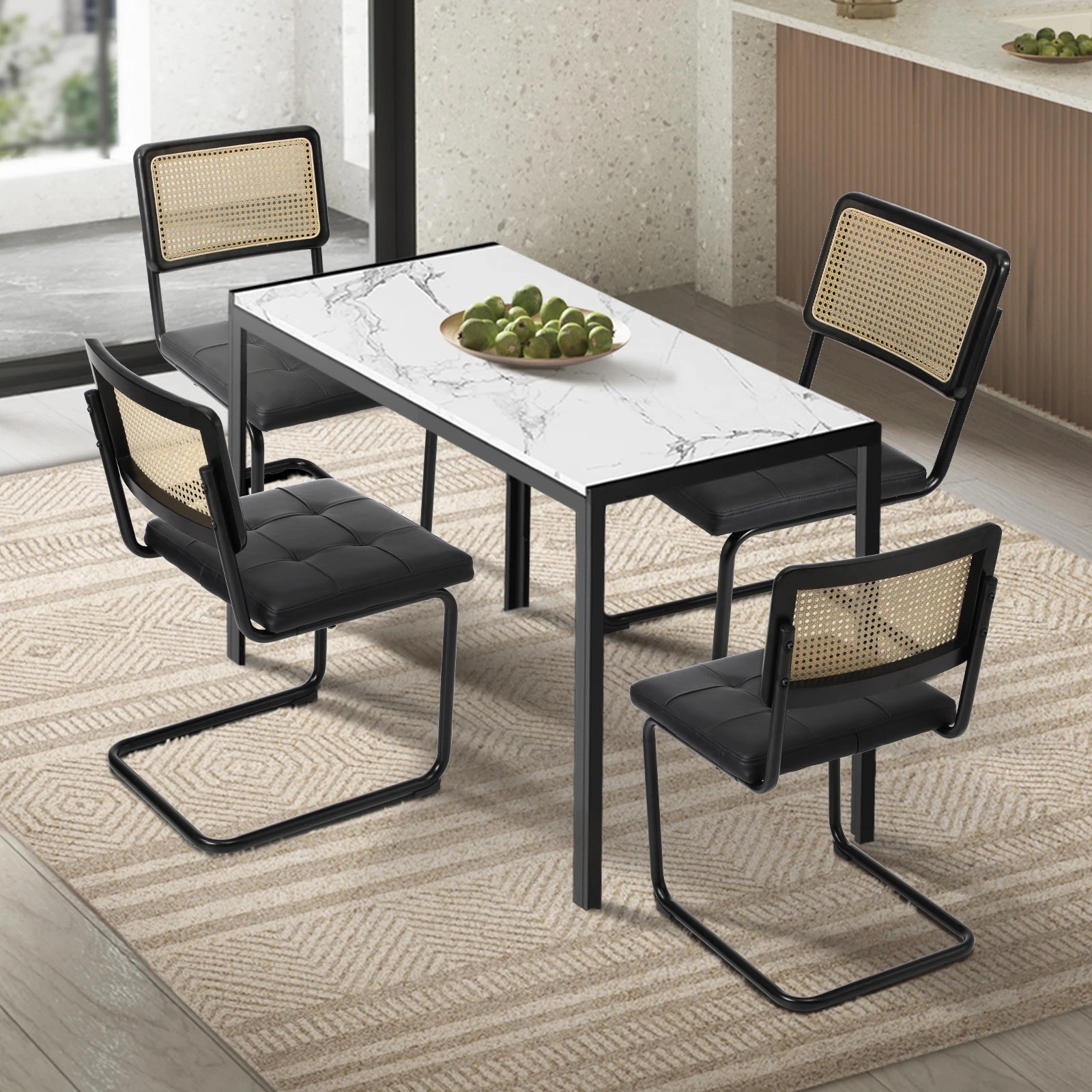 3 Oikiture 120cm Rectangle Dining Table with 4PCS Dining Chairs Leather - Black, 3 of 9