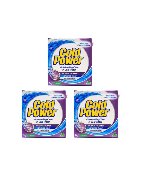 Cold Power 3PK Laundry Powder 2kg Advanced Clean Odour Fighter Stain Remov - Purple