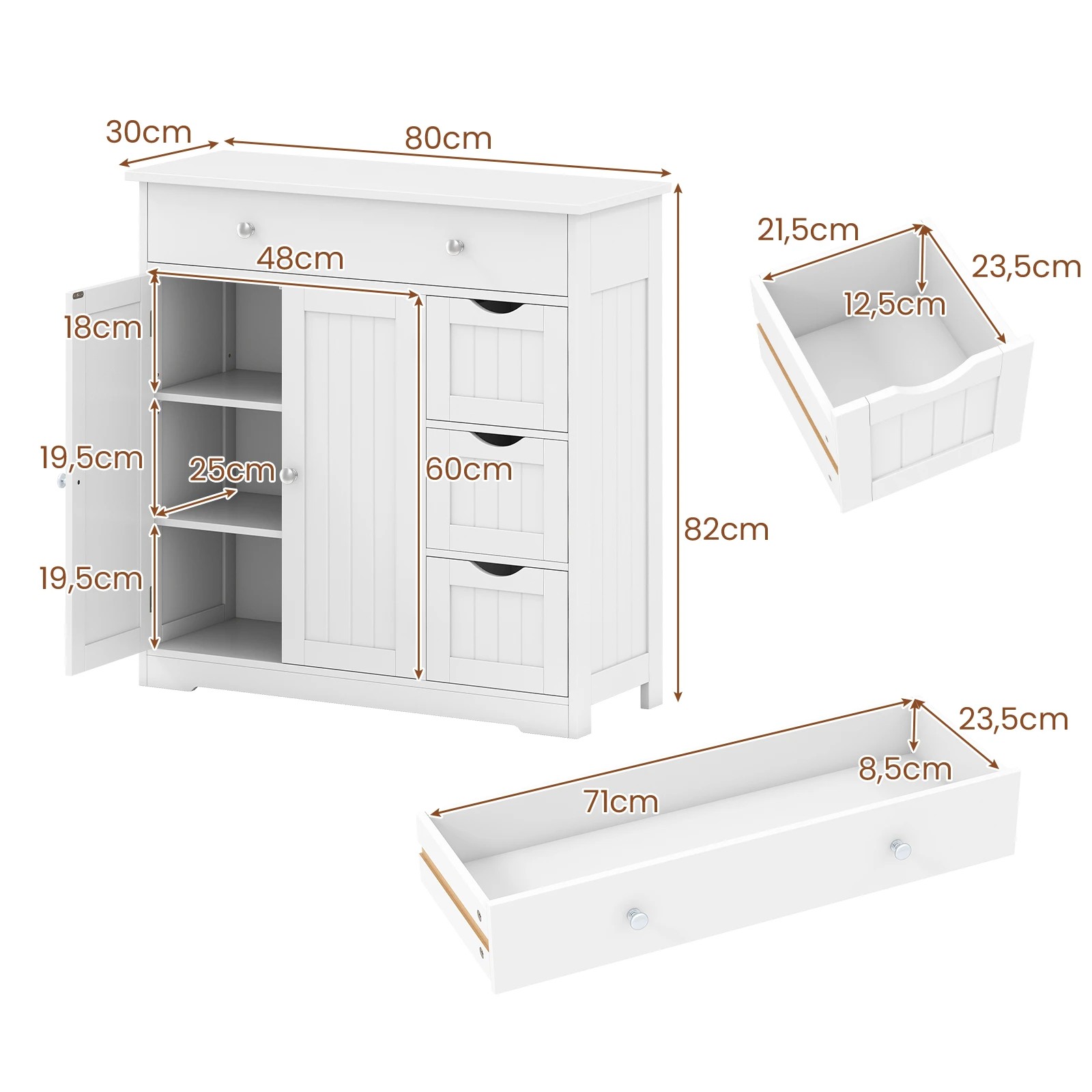 2 Costway Bathroom Floor Cabinet w/4 Drawers Freestanding Storage Organizer - White, 2 of 7