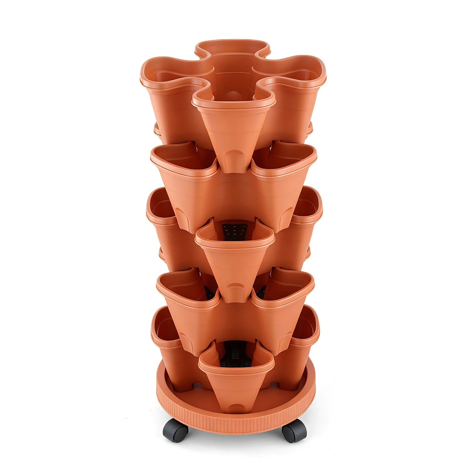 4 Ausway 5 Tier Stackable Vertical Planter Tower with Wheels for Herbs, Strawberries, Flowers and Gardening, 4 of 6