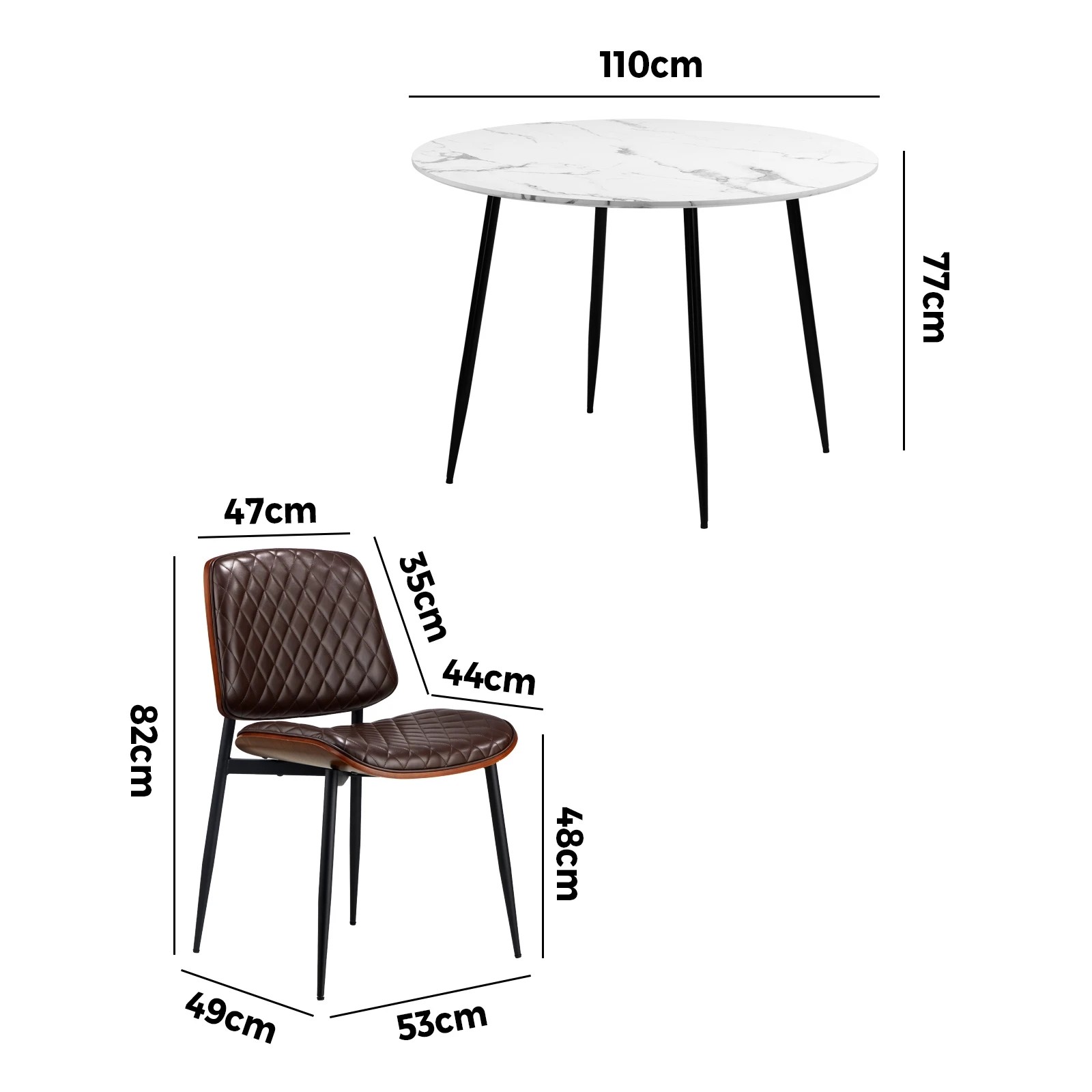 3 Oikiture 110cm Round Dining Table With 4pcs Pu Dining Chairs
 - Multi, 3 of 9