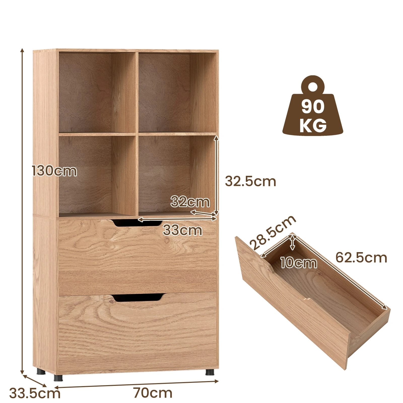 4 Costway 4 Cube 5-Tier Bookcase w/2 Drawers Display Rack Bookshelf Storage Organizer - Natural, 4 of 4