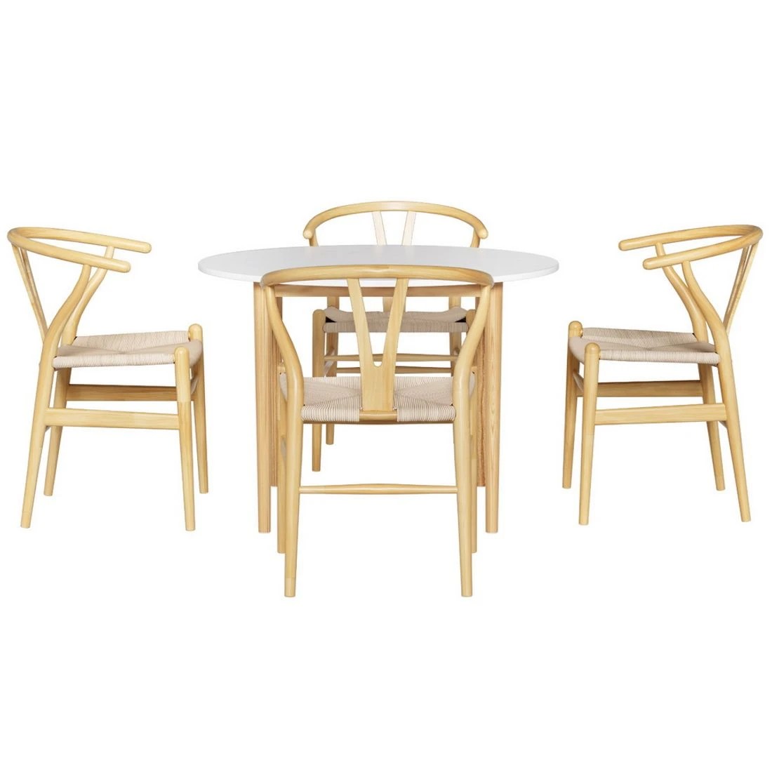 3 1 Artiss Dining Table and 4 Chairs Set Wishbone Wood - Multi, 3 of 6
