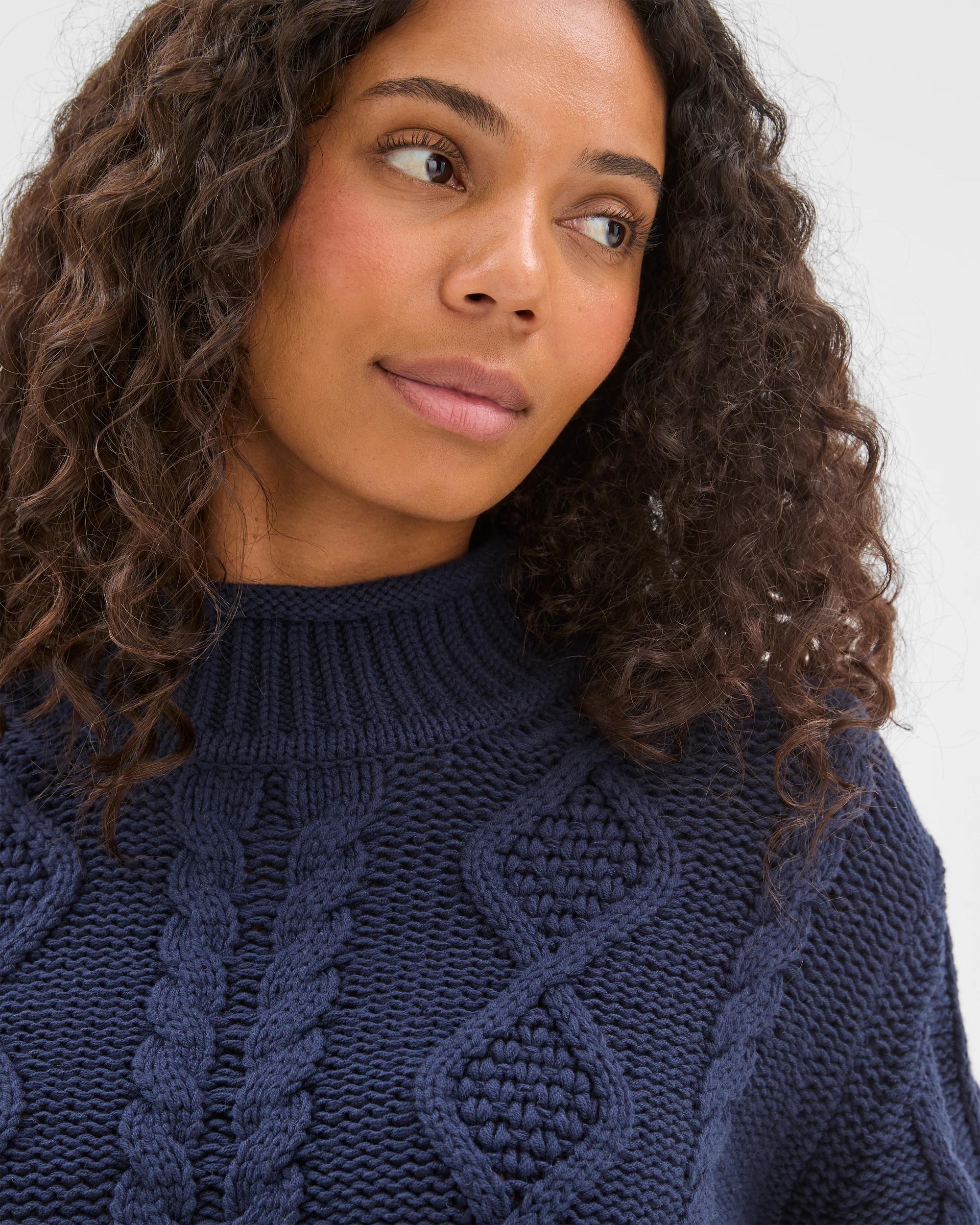 6 Target Woman Australian Cotton Blend Roll Neck Cable Knit Jumper NAVY, 6 of 7