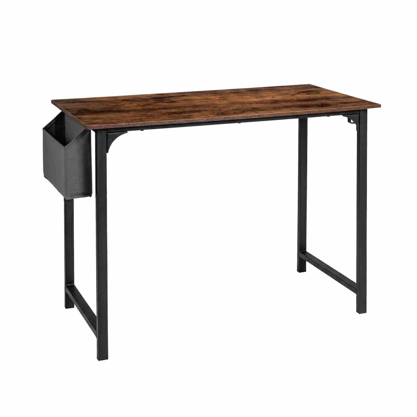 1 Costway Computer Desk Study Writing Table w/Storage Bag & Hanging Hook - Brown, 1 of 3
