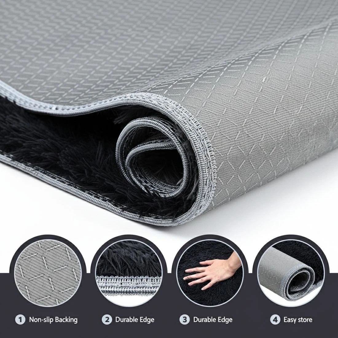 5 Artiss Floor Rug 200x290cm Plush Area Shaggy Rug Living Room Bedroom Carpet - Black, 5 of 9