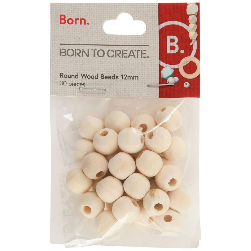 1 Born Round Wooden Beads 12mm Natural 30 Pieces, 1 of 2