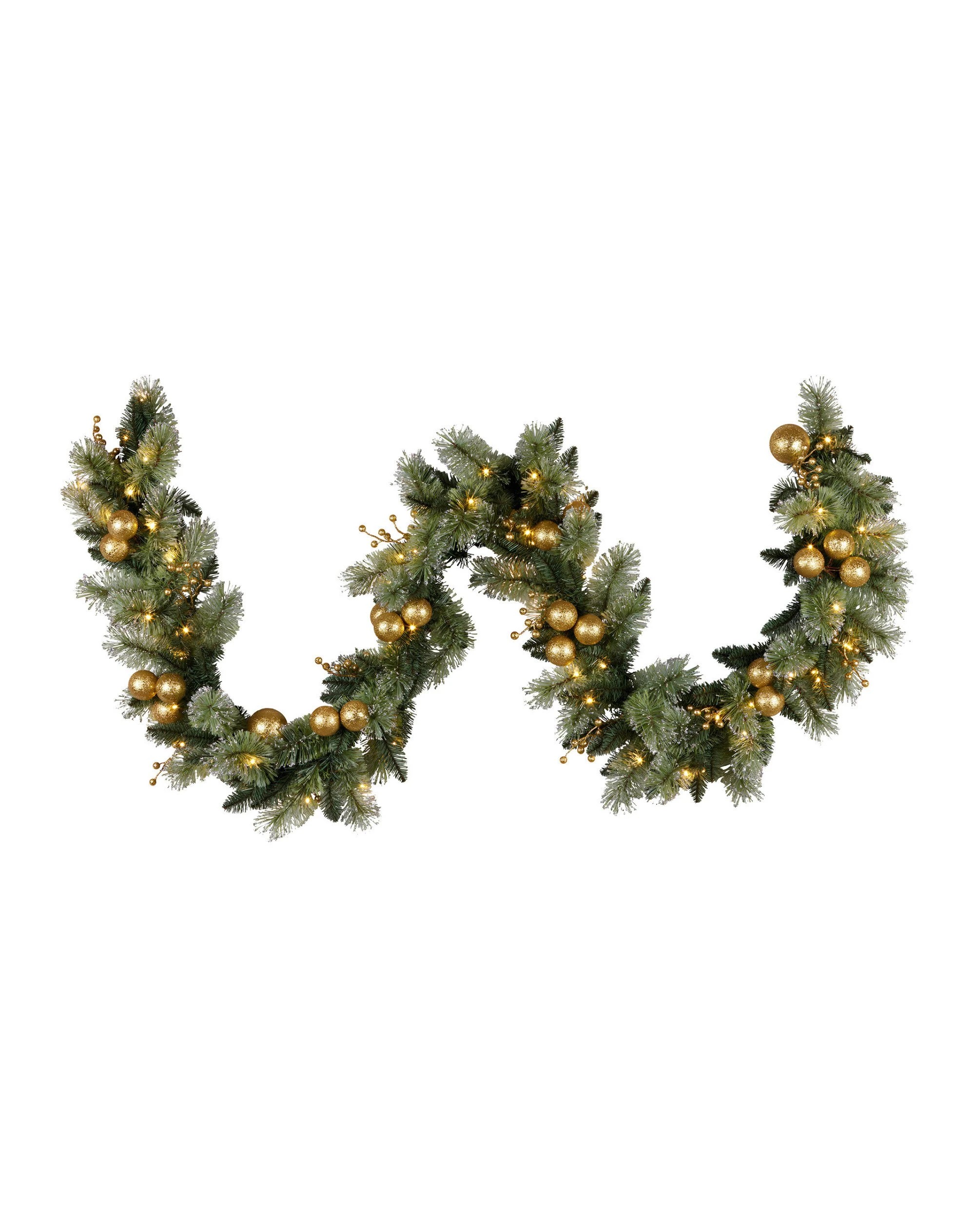 1 Christabelle 2.7m Christmas Garland With Gold Baubles And Led Lights Mantle Decoration Ornament, 1 of 7