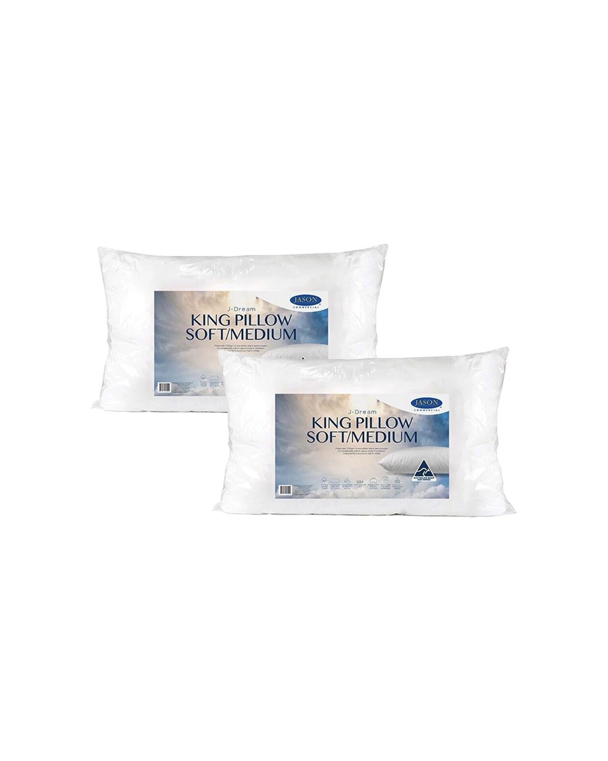 1 Jason Commercial J-Dream Microblend Soft/Medium Pillow 2PK 50x90cm - White, 1 of 3