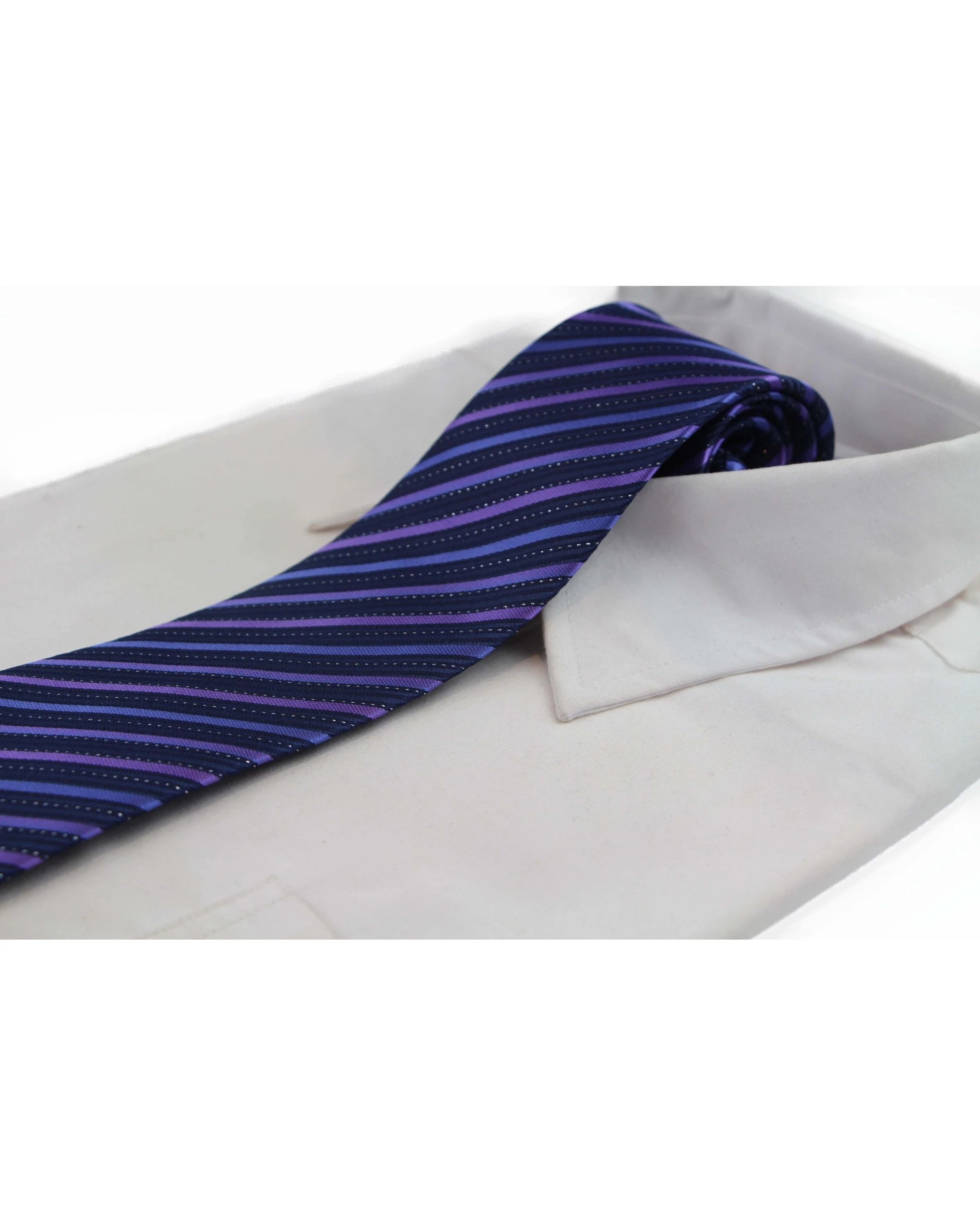 1 Zasel Mens Navy & Purple Striped 8cm Patterned Neck Tie, 1 of 2