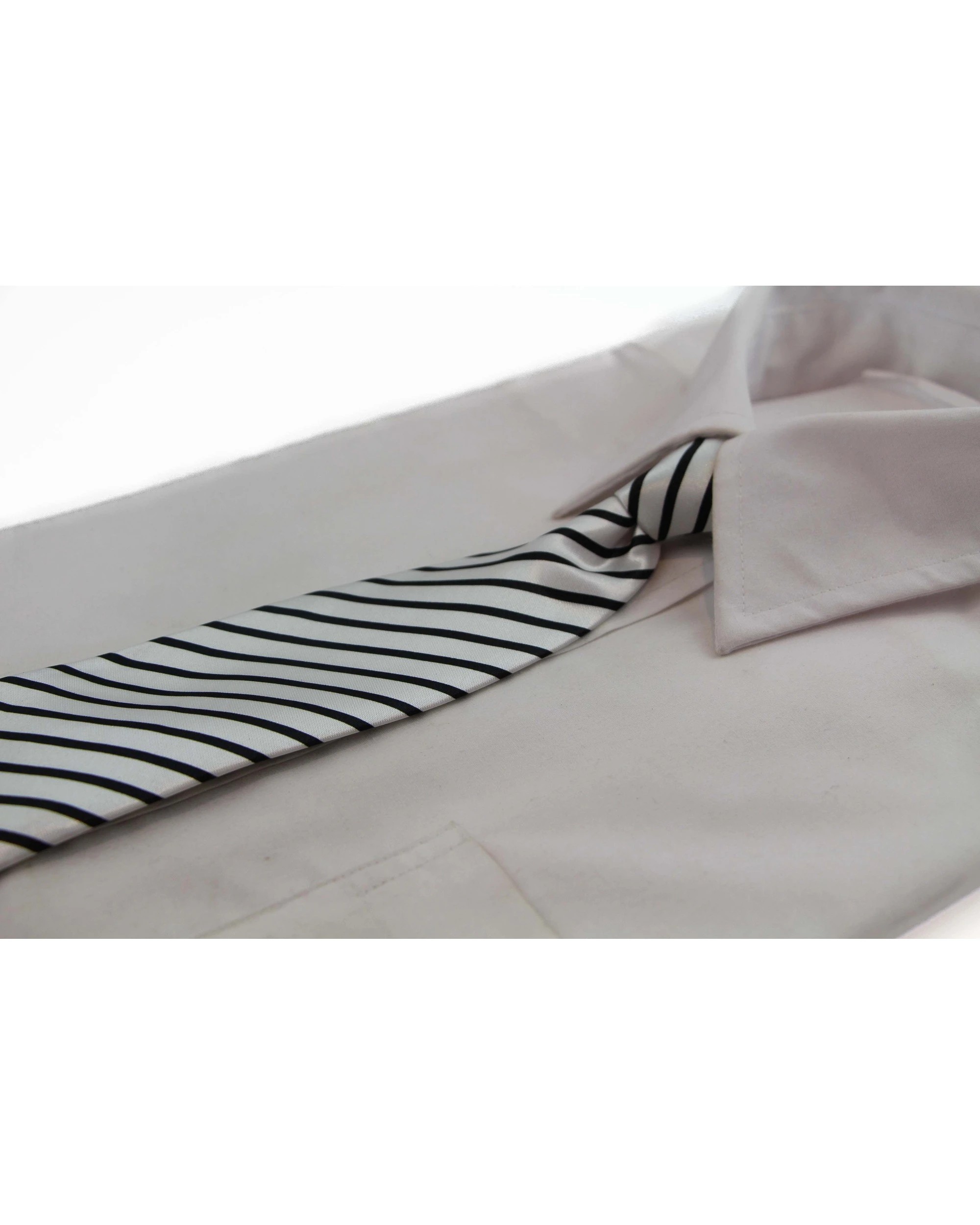 1 Zasel Kids Boys White & Black Patterned Elastic Neck Tie - White Diagonal Stripe, 1 of 2