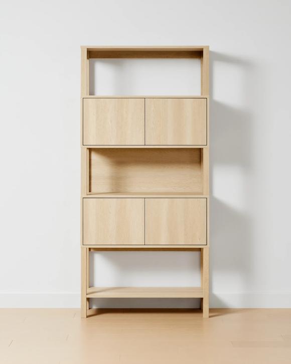 Sadie Tall Bookshelf with Doors - Light Oak