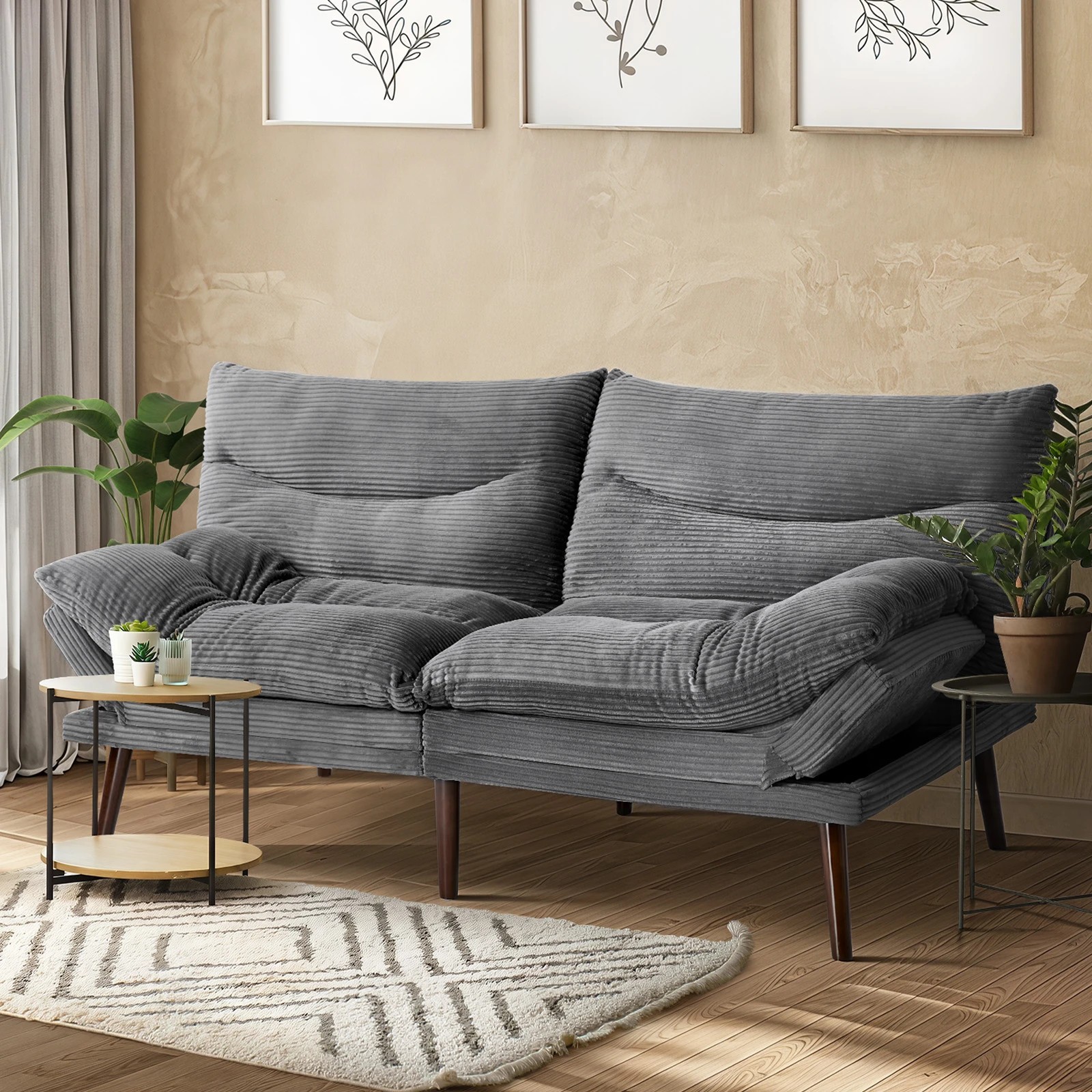 3 Oikiture Sofa Bed Recliner Lounge Couch Corduroy - Grey, 3 of 9