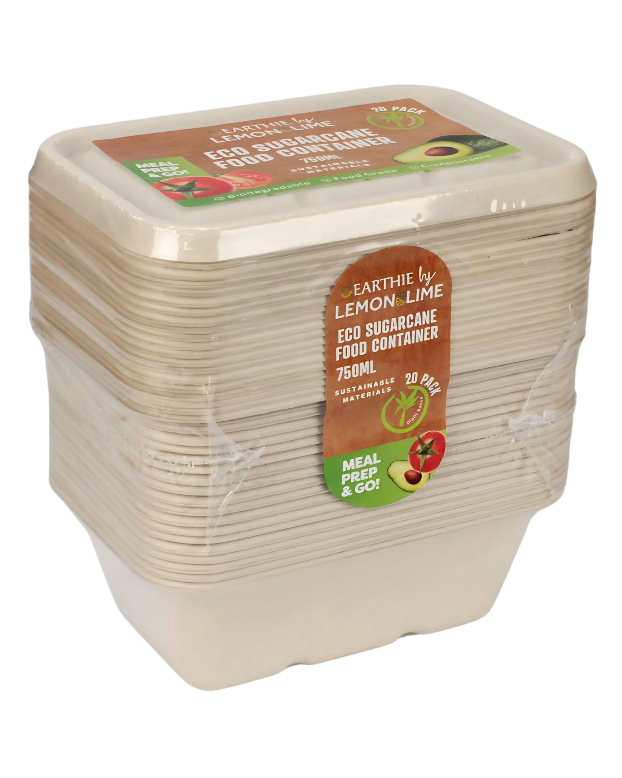 4 Lemon & Lime Eco Sugar Cane Food Containers With Lids 750ml Value Pack of 20 - Natural, 4 of 4