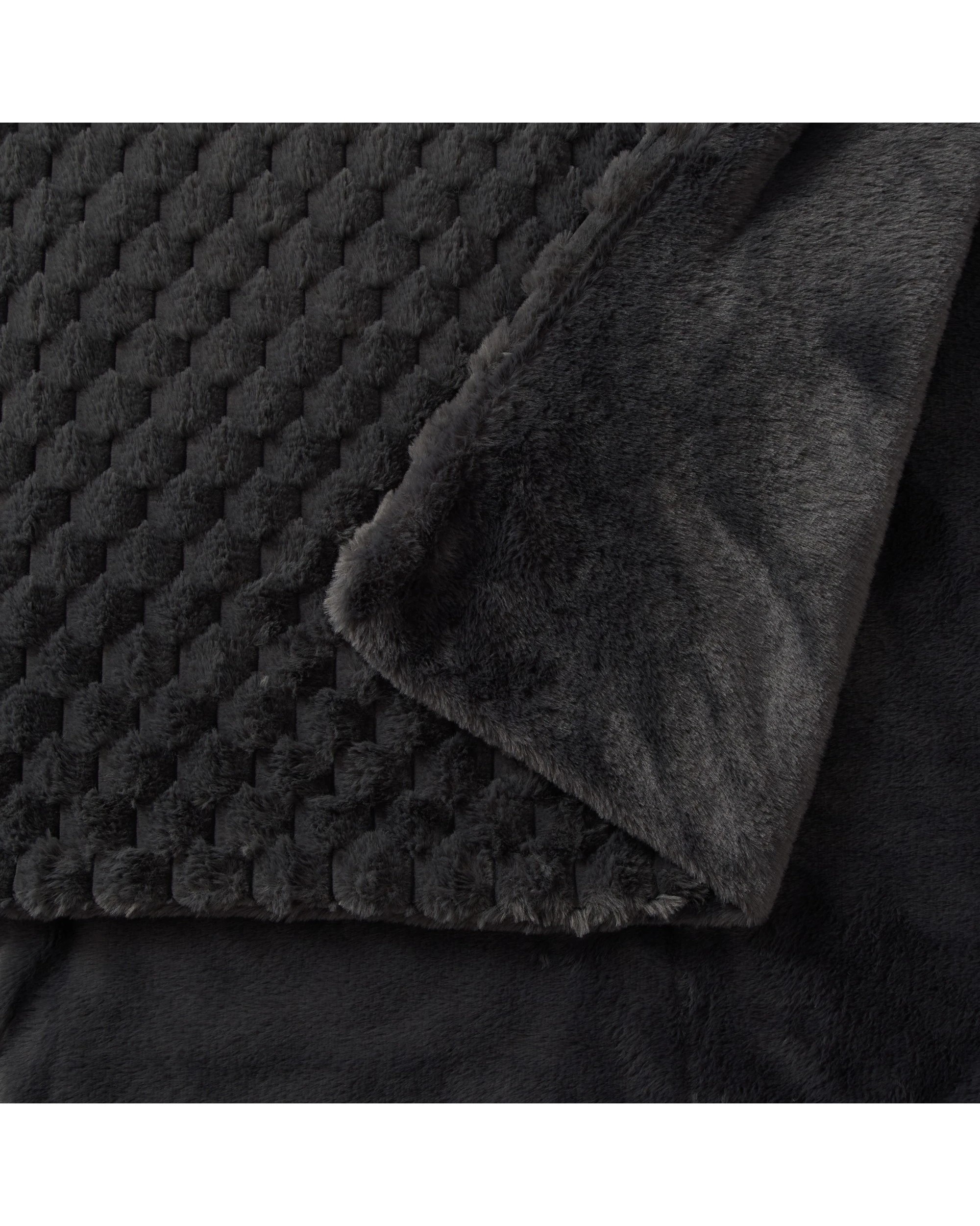 2 Dreamaker Emmett Textured Faux Fur Throw 130x170cm - Charcoal, 2 of 6