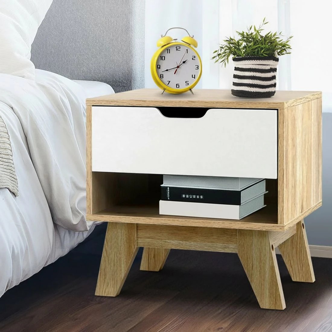 6 Artiss Bedside Table 1 Drawer with Shelf - IKER  & Oak - Multi, 6 of 7