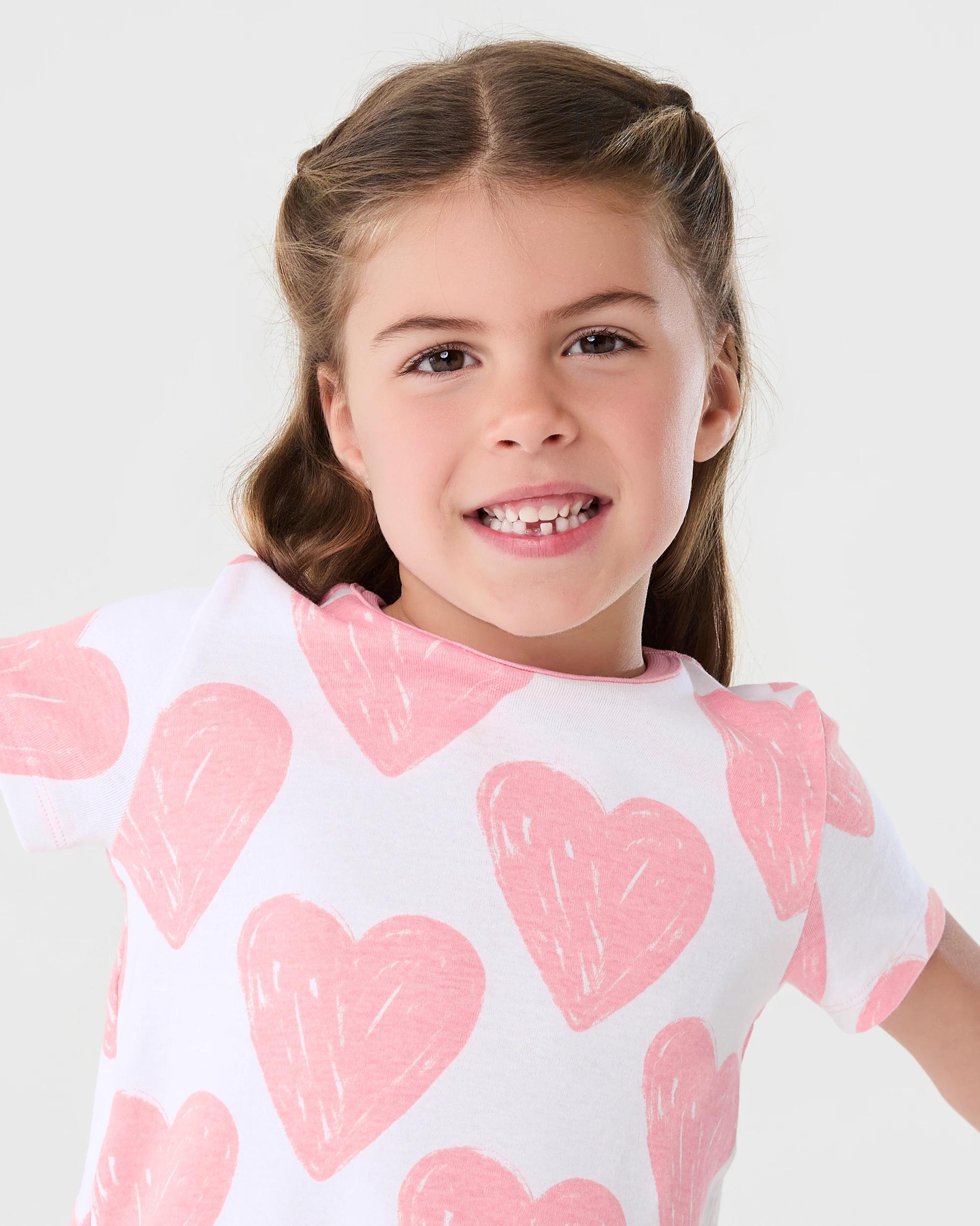 3 Short Sleeve Ribbed Pyjama Set Wht Heart, 3 of 9