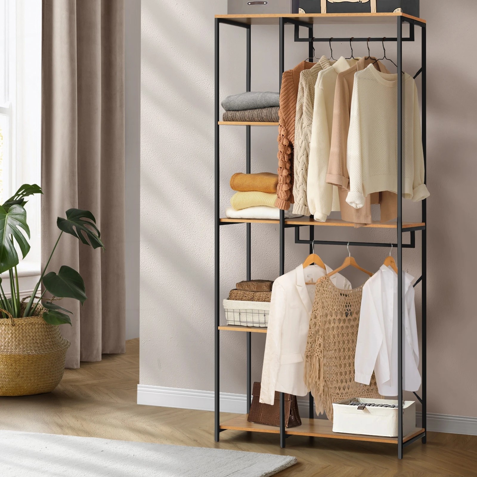 2 Oikiture Clothes Rack Large Open Wardrobe Garment Coat Hanging Rail 5 Shelves
 - Multi, 2 of 10
