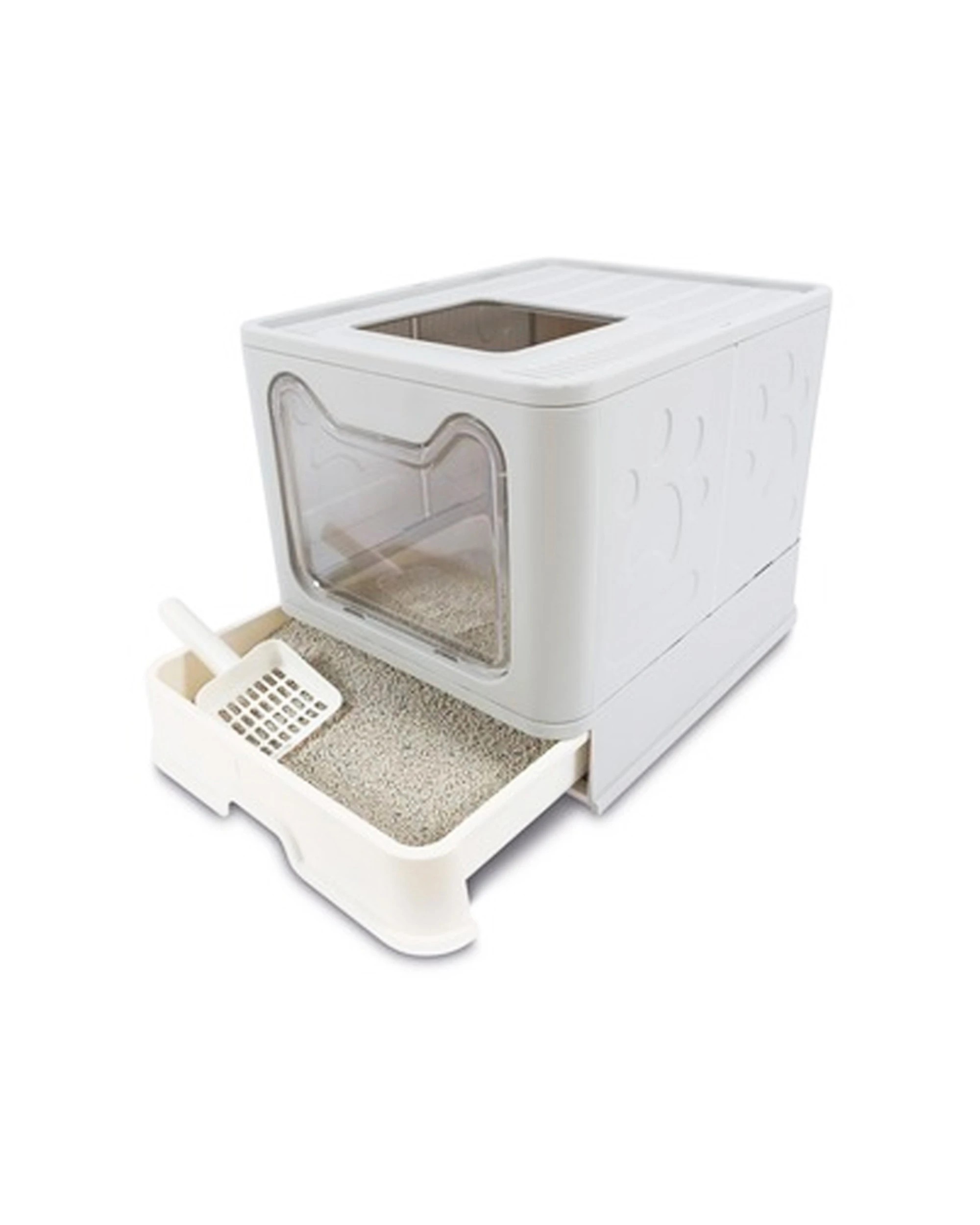 1 M-pets Sile Pet Cat/kitten Enclosed Drawer Front/top Opening Litter Box/tray Set
 - White, 1 of 4
