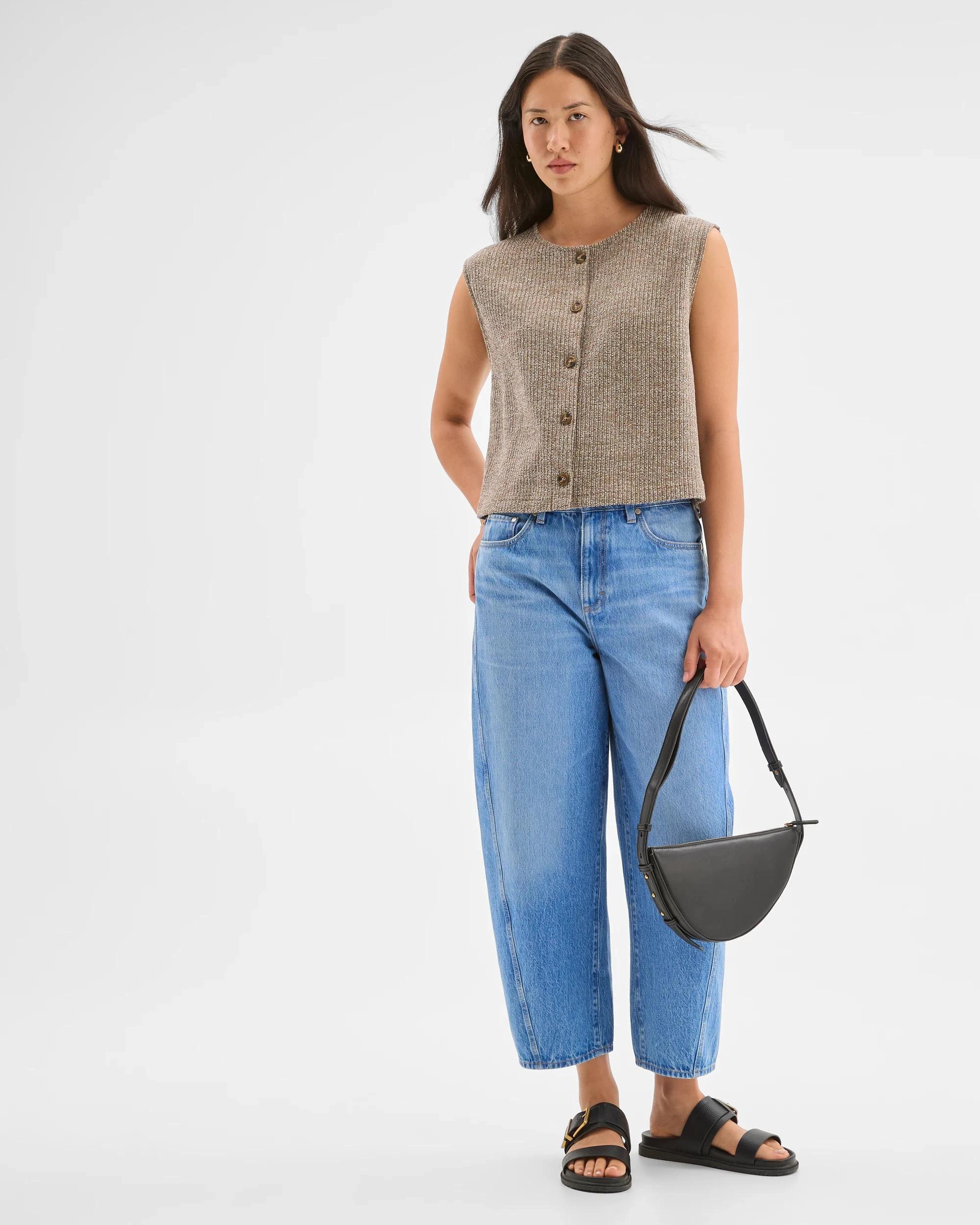 1 Target Woman Sleeveless Button Through Front Vest TAUPE GREY MARLE, 1 of 5