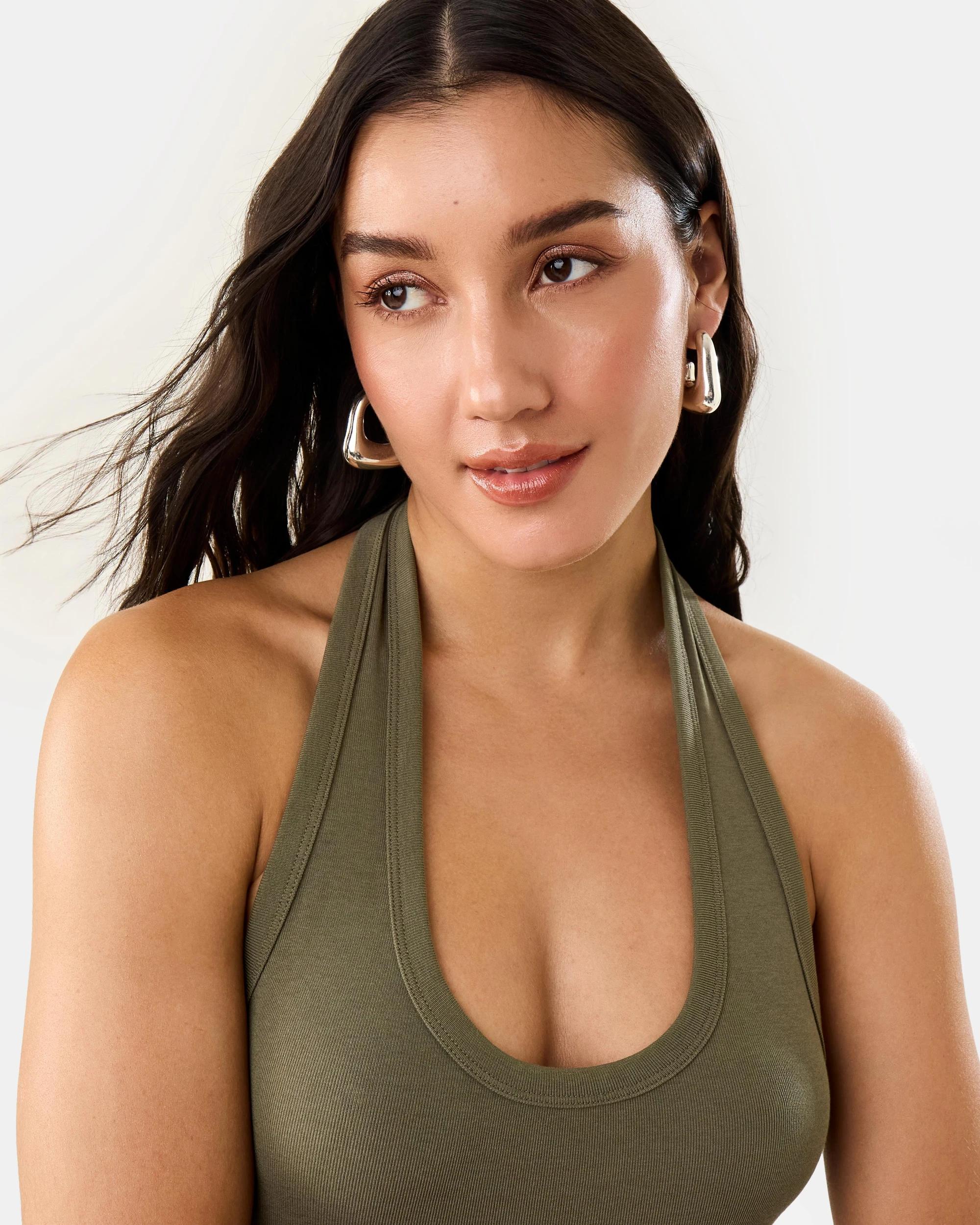 7 Sleeveless Ruched Jersey Mini Dress Deep Olive, 7 of 10