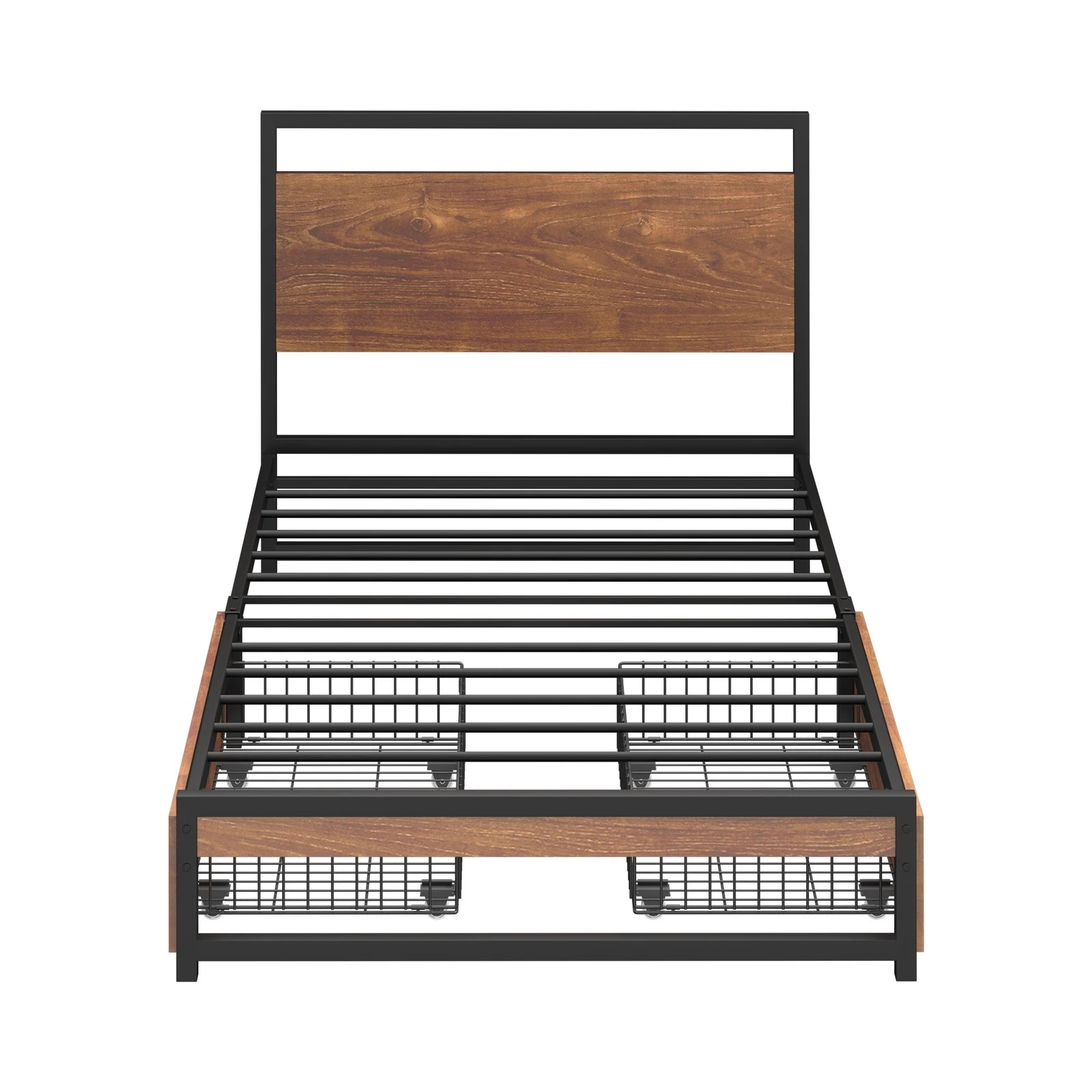 7 Oikiture Metal Bed Frame Single Size Beds Base Platform with 2 Drawers - Black, 7 of 9