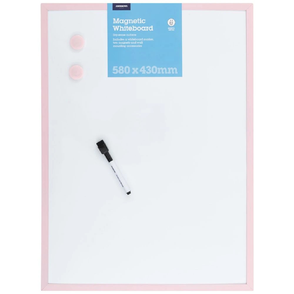 1 J.Burrows Magnetic Whiteboard 430 x 580mm Pink Frame, 1 of 7