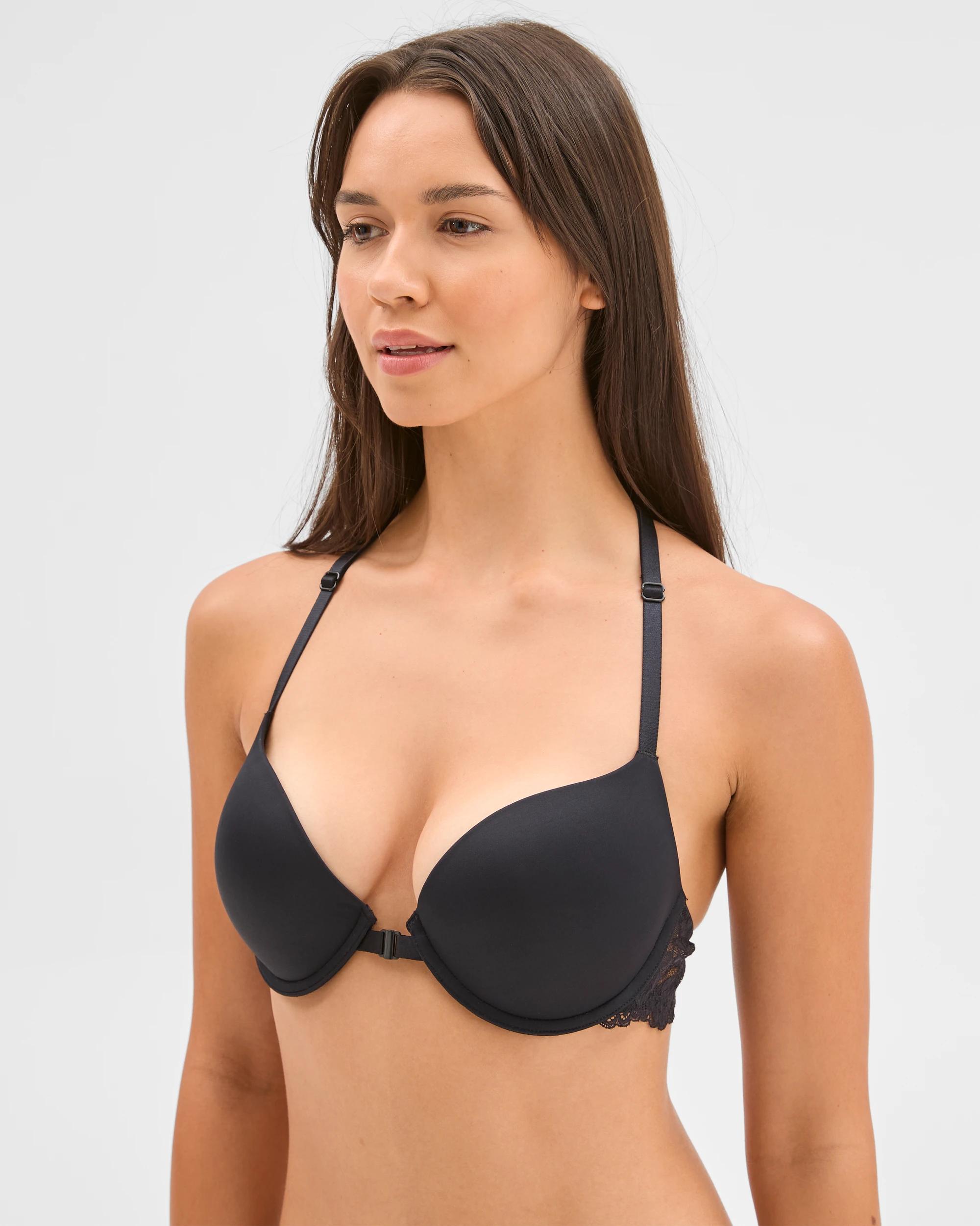 2 Target Woman Front Closure Lace Back Push Up Bra BLACK, 2 of 3