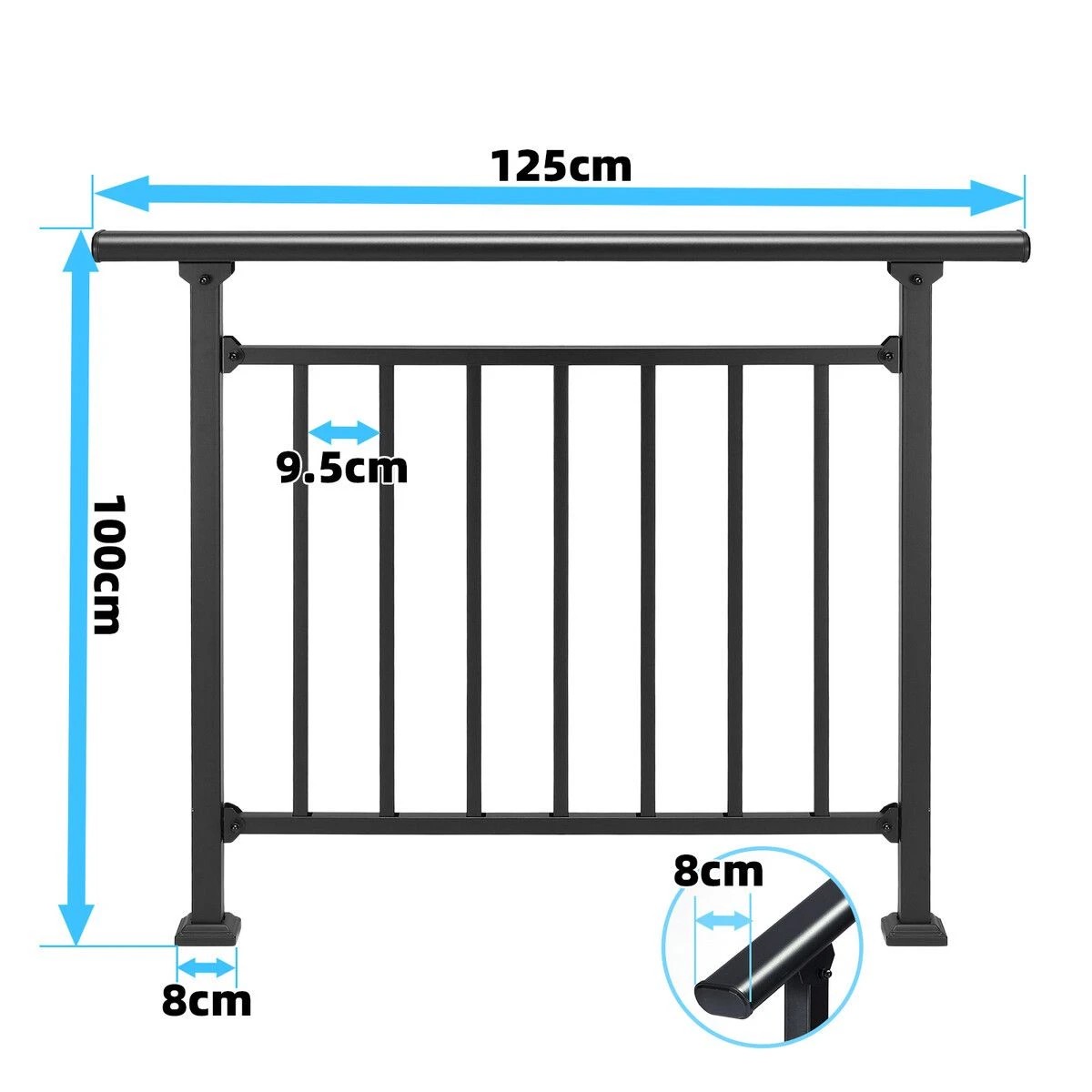 2 Ausway Stair Handrail Railings 3-4 Steps Metal Adjustable Safety Guard Hand Rails Kit Indoor Outdoor Staircases, 2 of 3