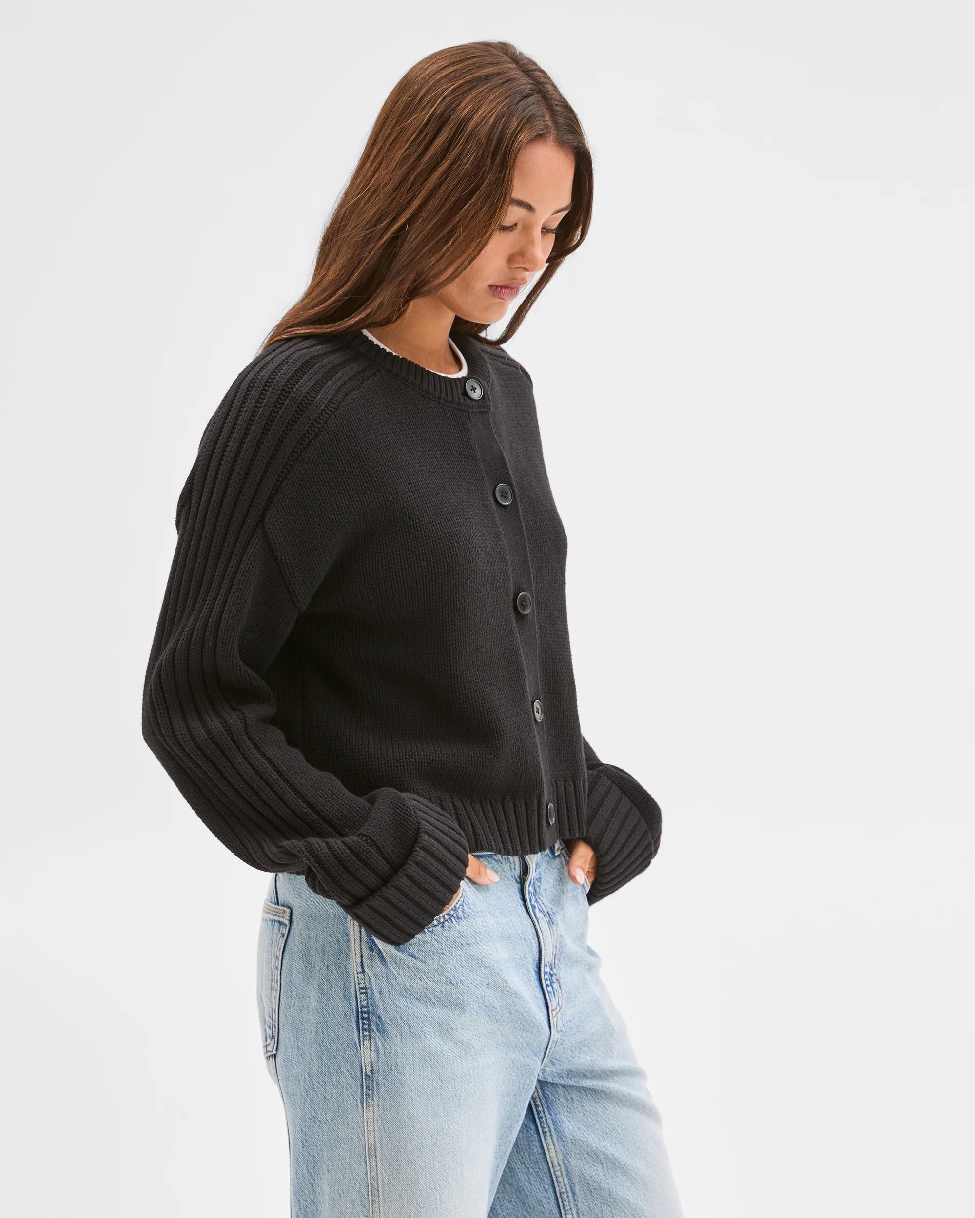 6 Lily Loves Australian Cotton Blend Knit Cardigan BLACK, 6 of 7