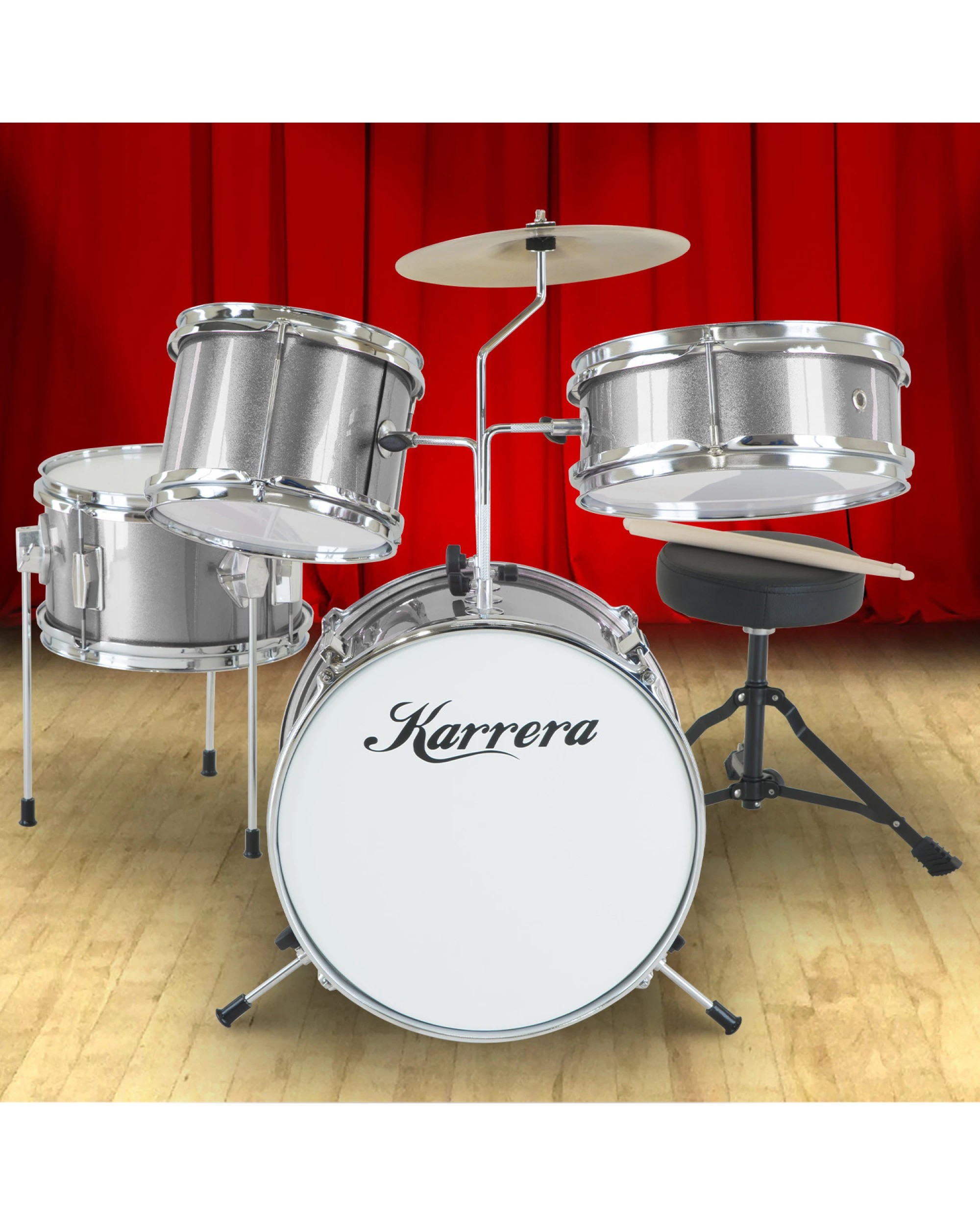 6 Karrera Kids 4pc Drum Set Kit in Silver - Silver, 6 of 6