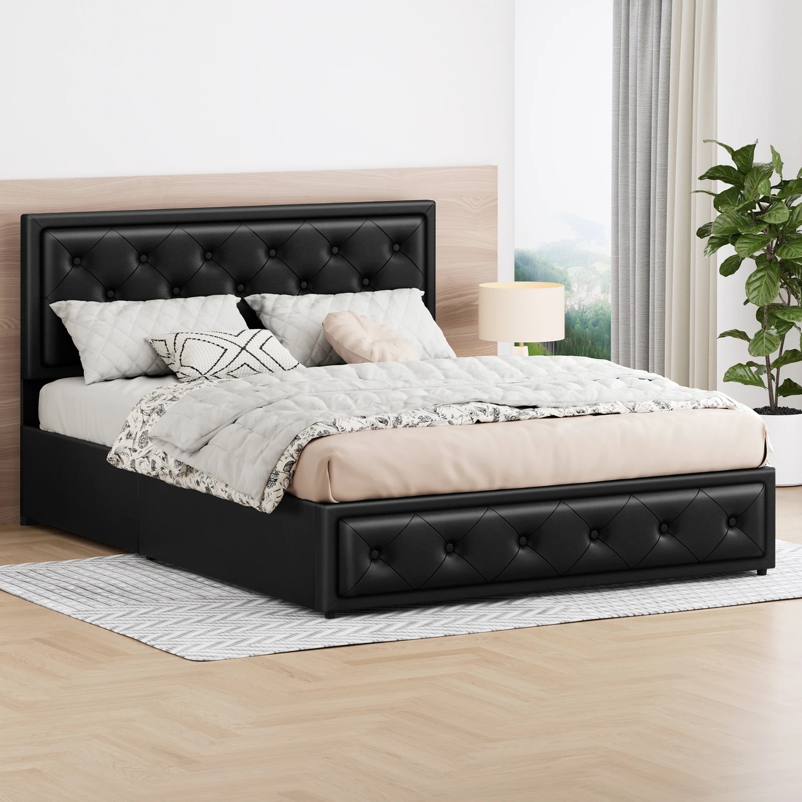 2 Alfordson Bed Frame Queen Size Gas Lift Storage Mattress Base Leather Dinana - Black, 2 of 10