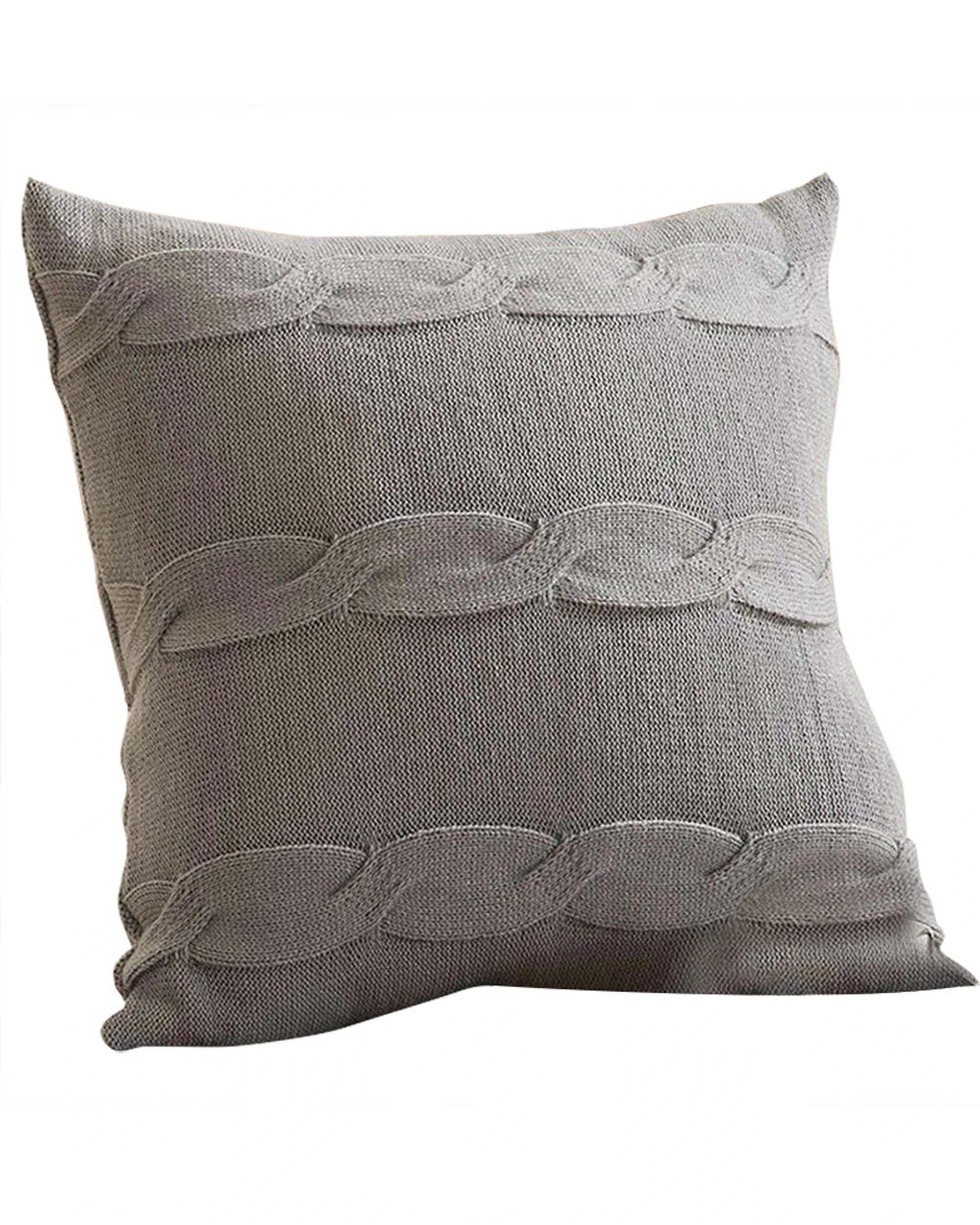 1 Cotton More Sofa Bed Knitted Pillow Cushion Cover Twisted Stripes 45x45cm - Grey, 1 of 2