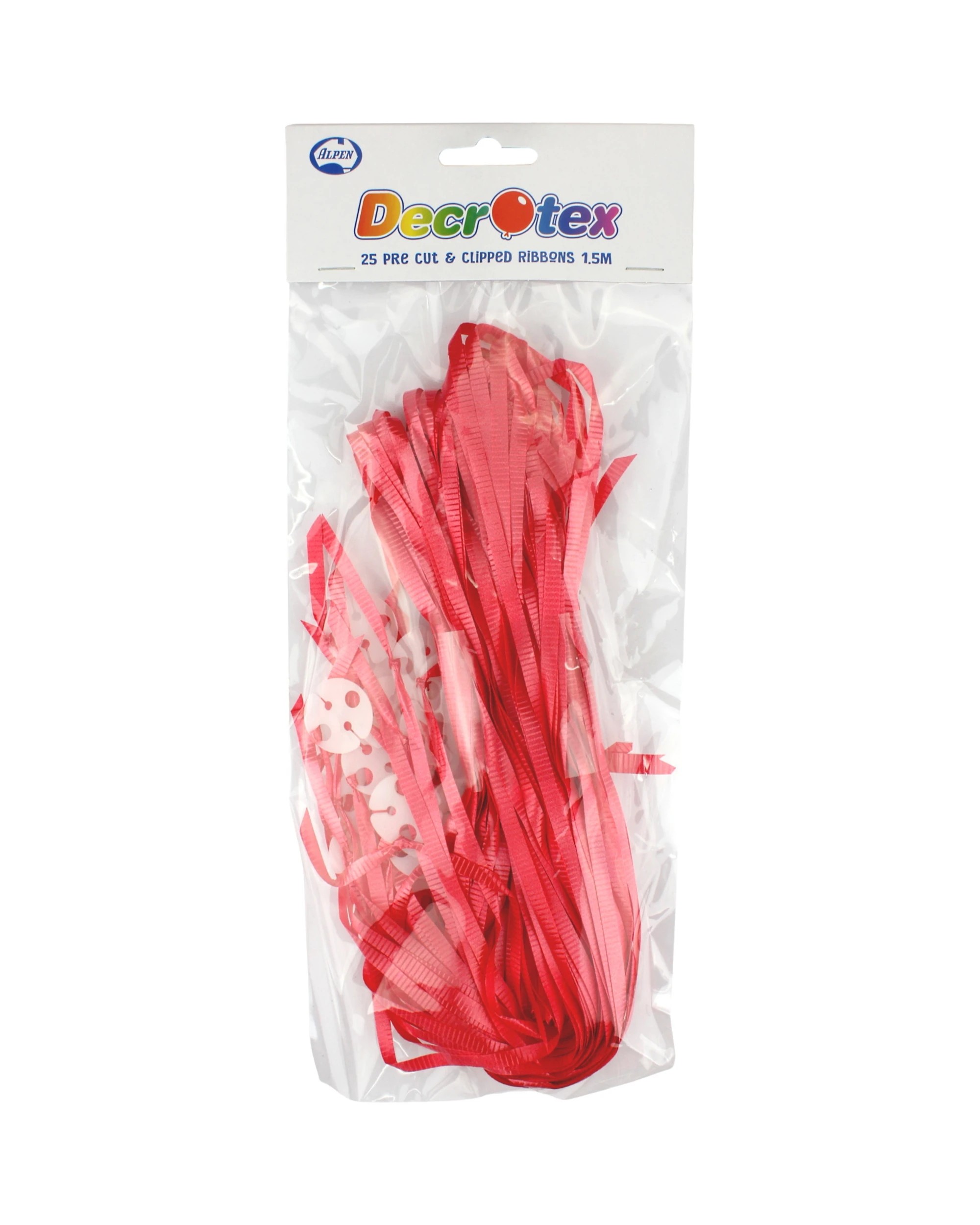 1 Alpen Precut Balloon Ribbon & Clips Pack of 25 - Red, 1 of 1