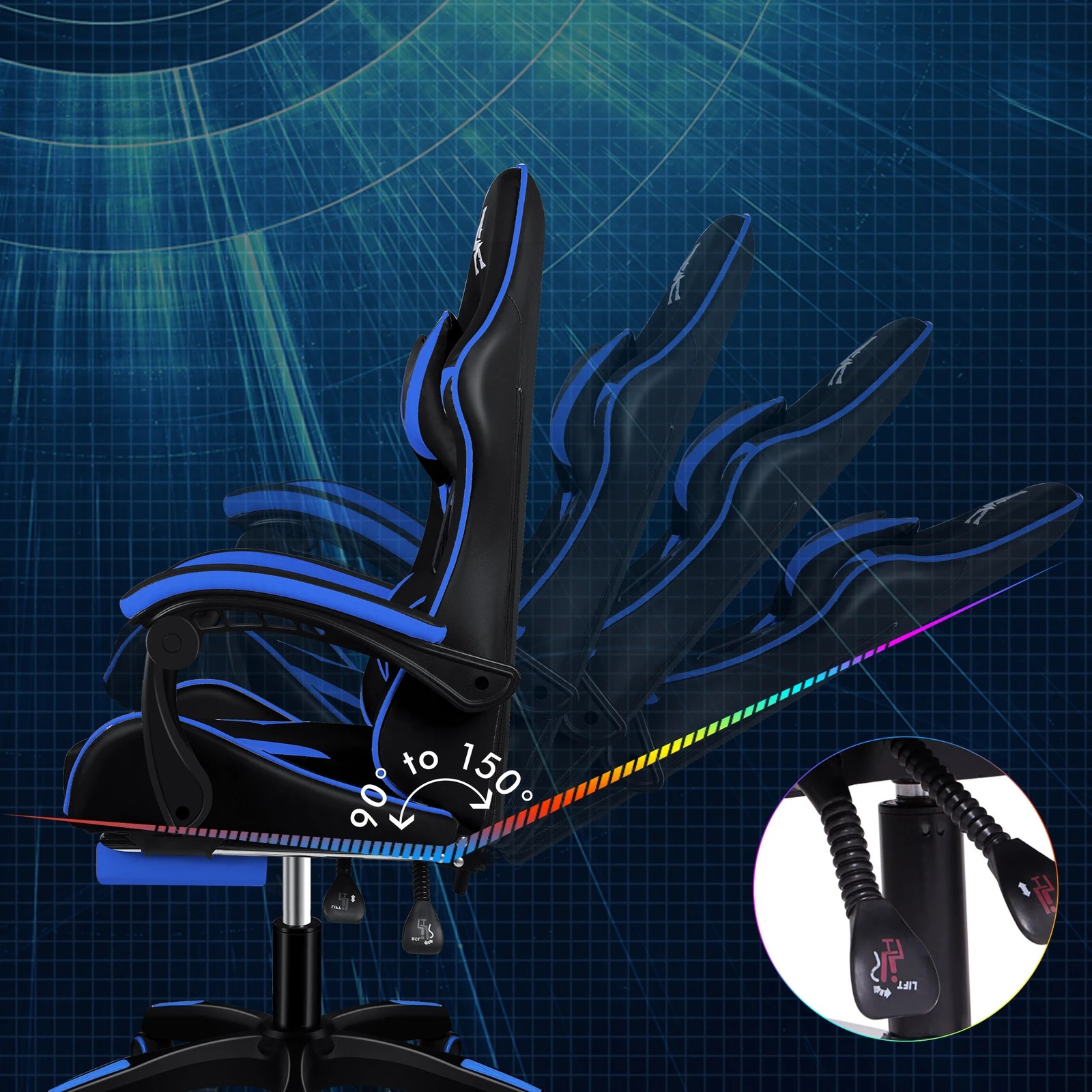 5 Alfordson Gaming Office Chair Massage Computer Footrest Leather - Blue, 5 of 10