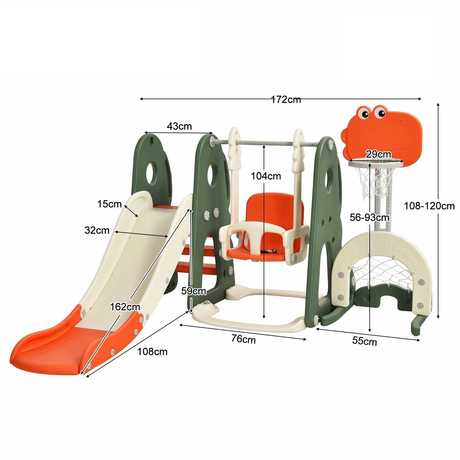 2 Costway All-in-1 Climb Slide Swing Playset Basketball Hoop Indoor Playground - Orange, 2 of 2
