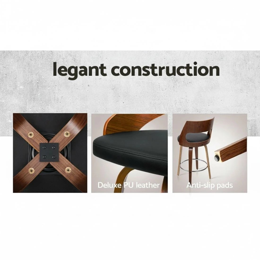 6 Artiss 4x Bar Stools Swivel Leather Chair 76cm - Black, 6 of 6