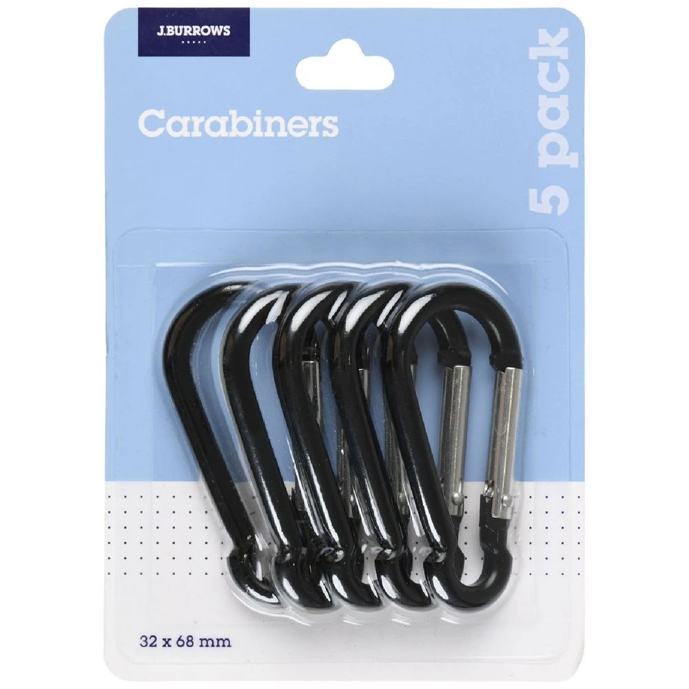 1 J.Burrows Carabiners 5 Pack Black, 1 of 5