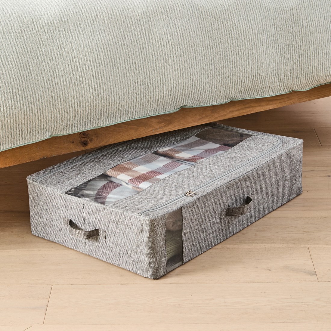 2 Linen Look Underbed Collapsible Box - Charcoal, 2 of 8