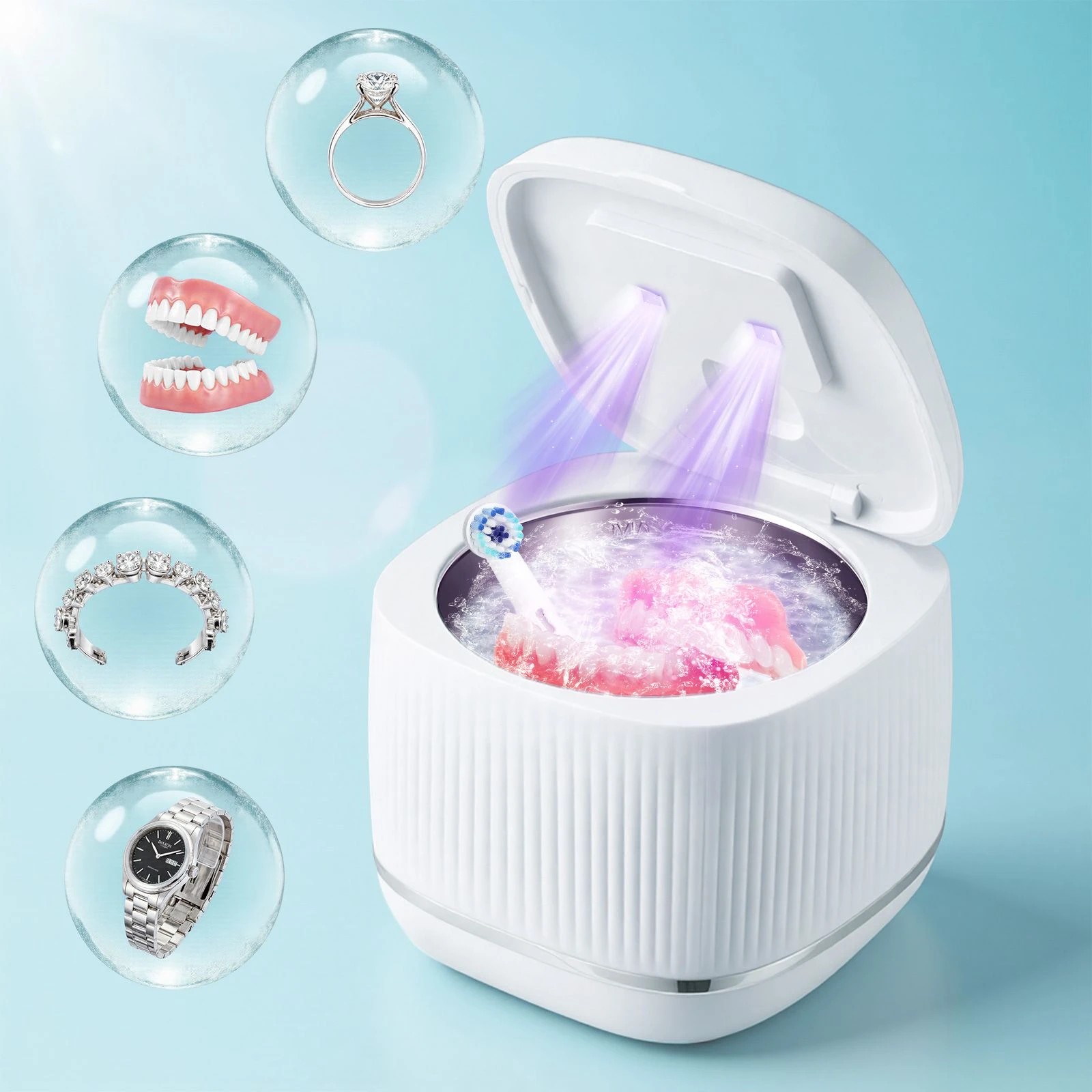 2 Ausway Ultrasonic Jewelry Cleaner Portable UV - White, 2 of 4