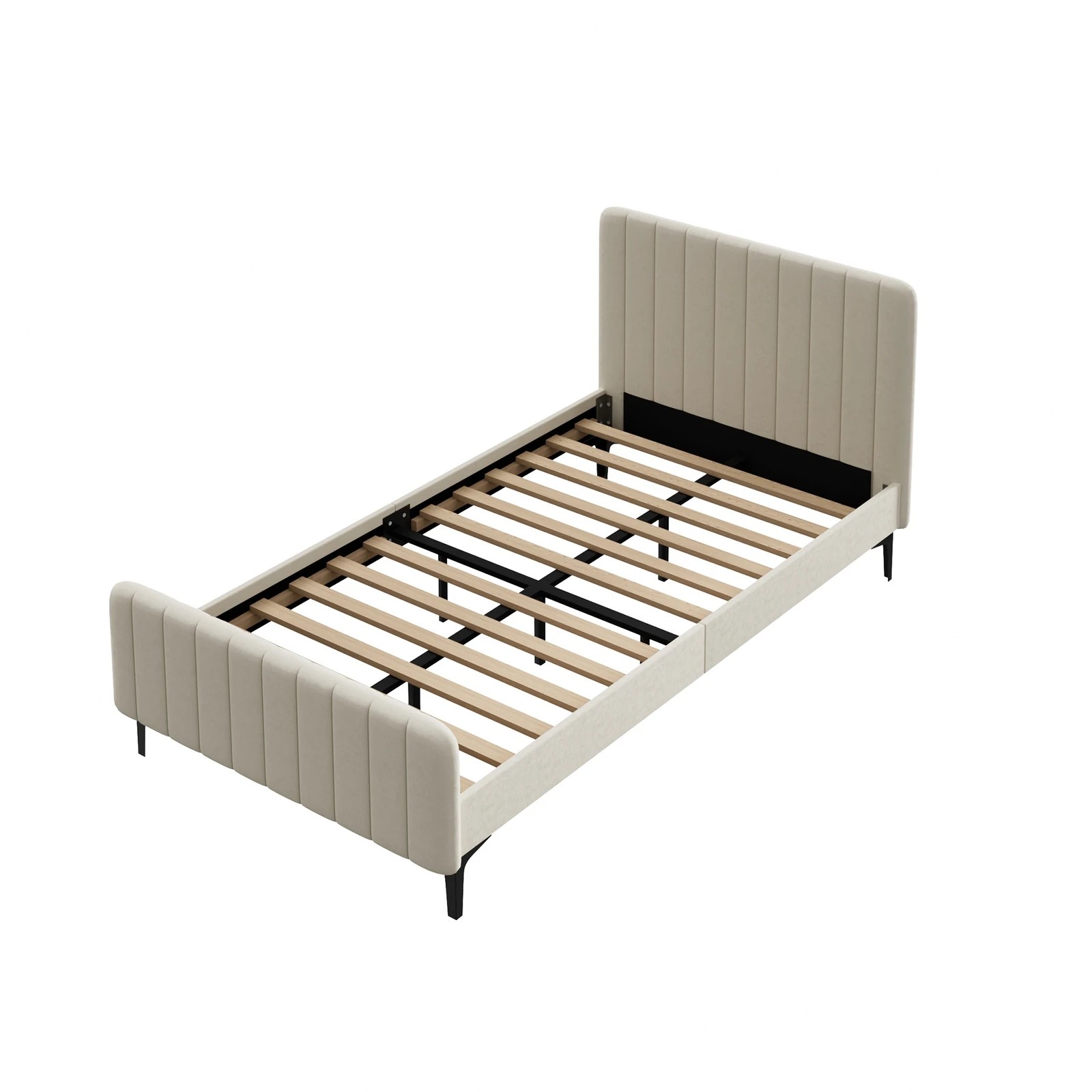 8 Oikiture King Single Bed Frame Beds Platform Velvet
 - Beige, 8 of 10