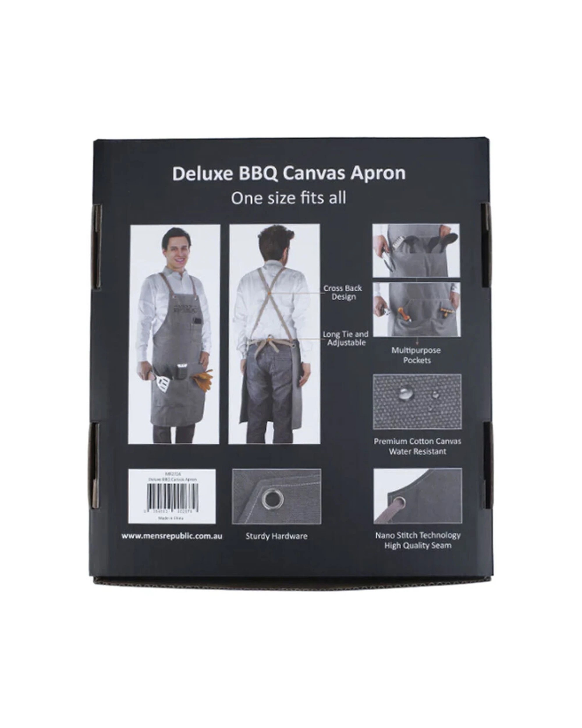 3 Mens Republic Bbq Cooking Grilling Apron Canvas Material Multiple Front Pockets Adjustable Fit - Grey, 3 of 3