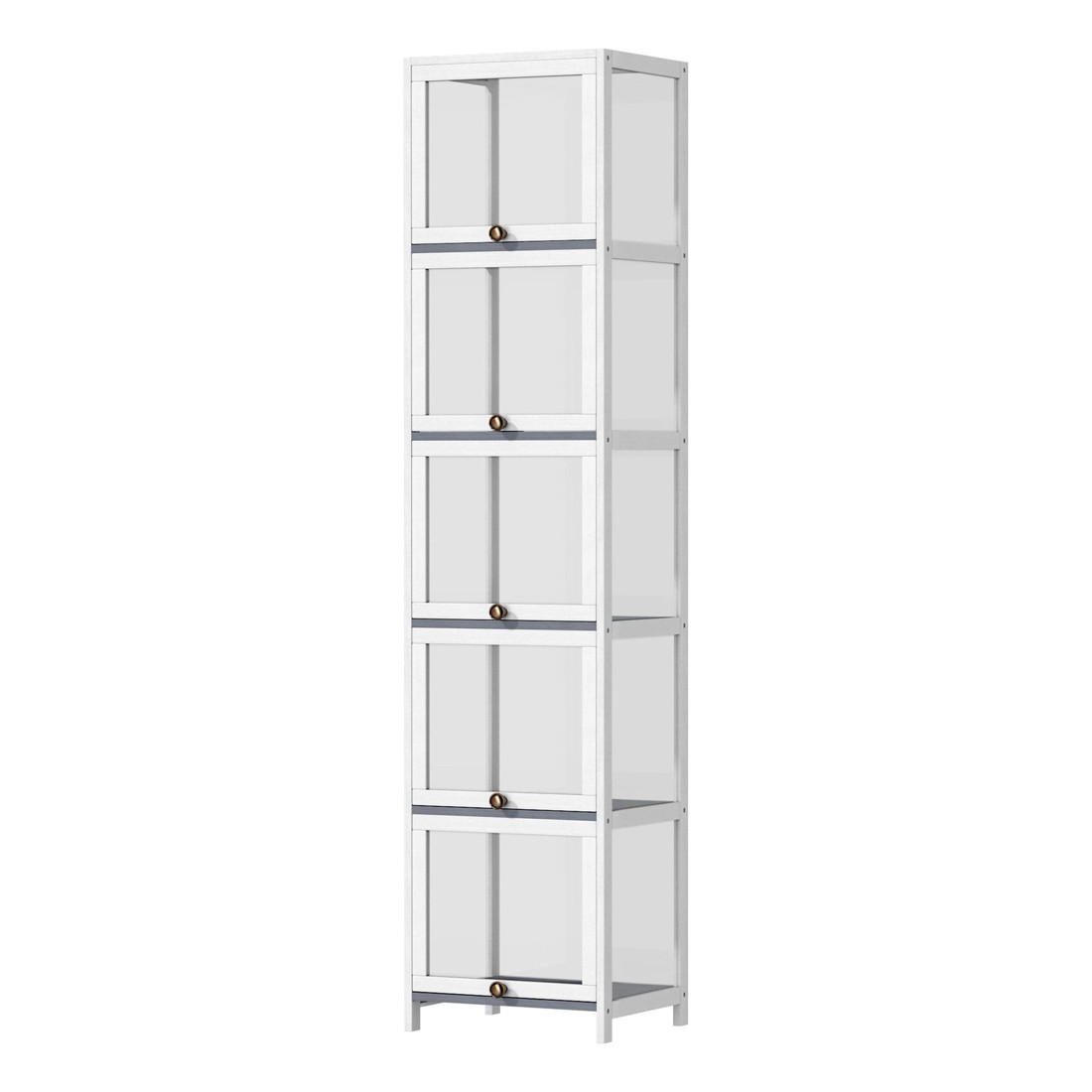 1 Oikiture Display Cabinet Slim Storage 5-tier Shelves Clear Bookcase Rack
 - White, 1 of 9